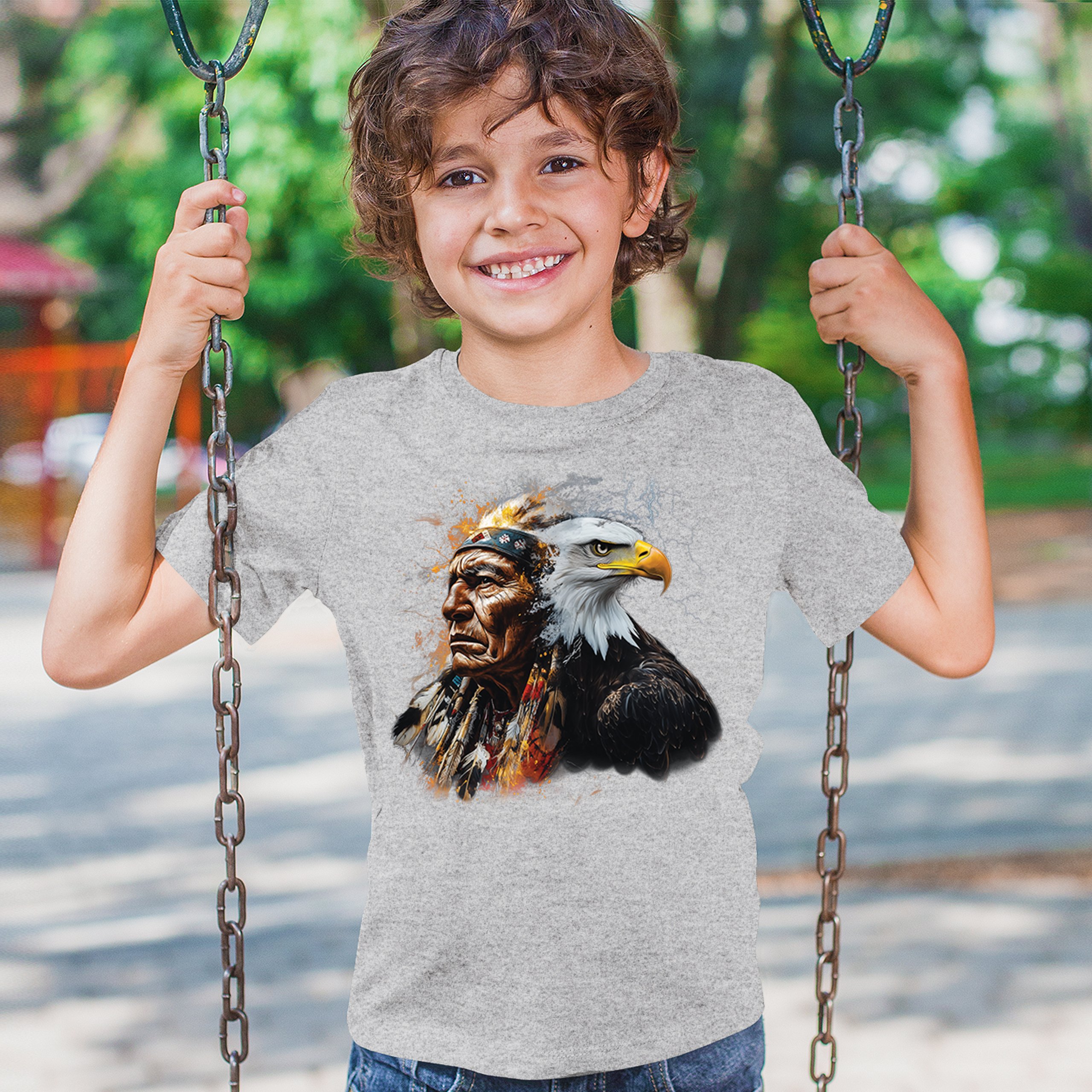 Native American Eagle Chief Youth T-shirt Spirit Warrior Nature Totem USA Kids - Picture 12 of 50