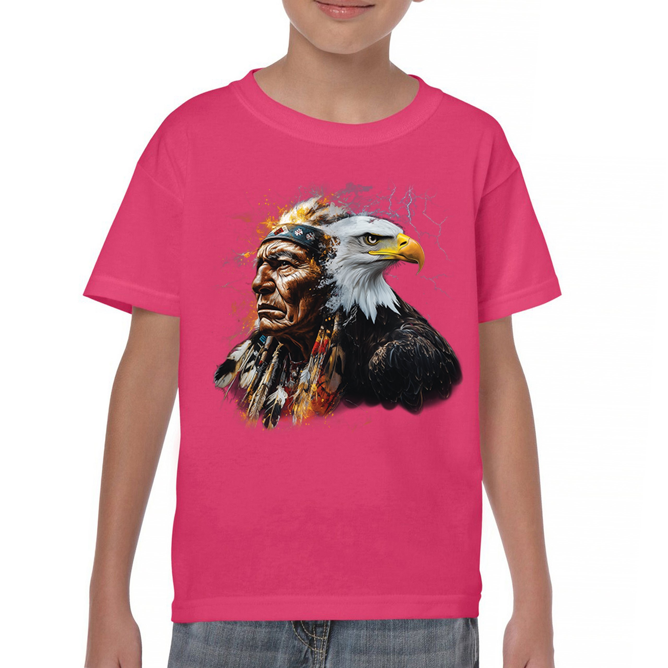 Native American Eagle Chief Youth T-shirt Spirit Warrior Nature Totem USA Kids - Picture 44 of 50
