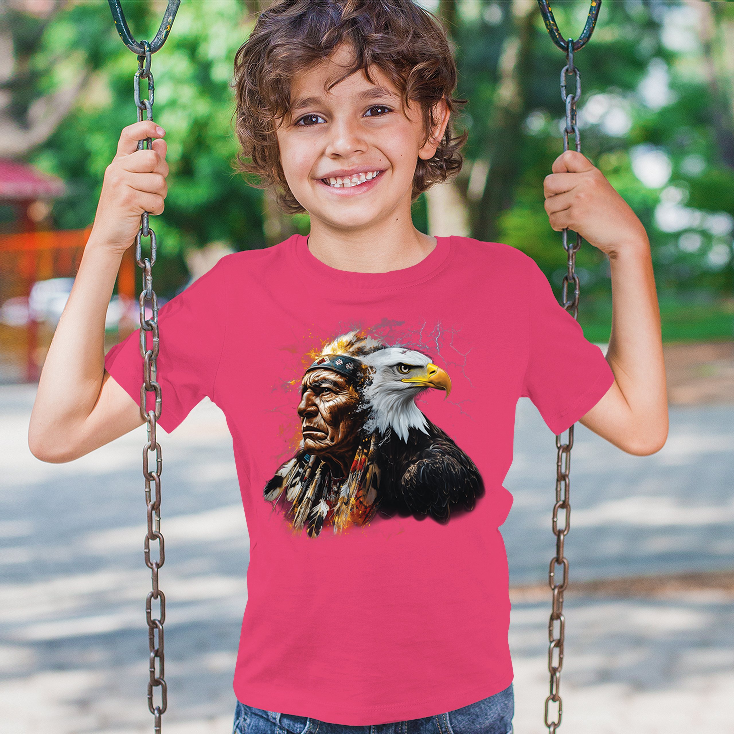 Native American Eagle Chief Youth T-shirt Spirit Warrior Nature Totem USA Kids - Picture 47 of 50