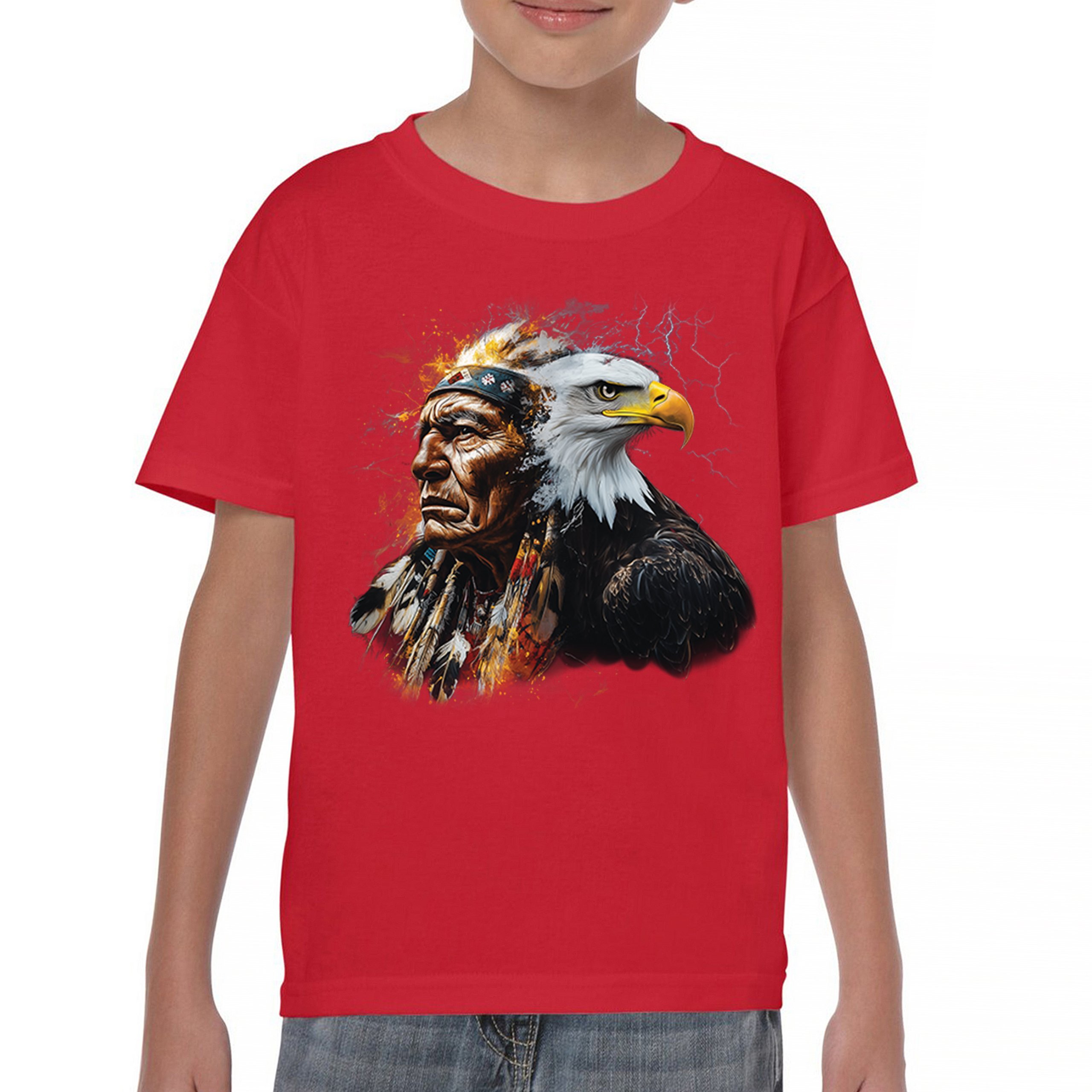 Native American Eagle Chief Youth T-shirt Spirit Warrior Nature Totem USA Kids - Picture 16 of 50