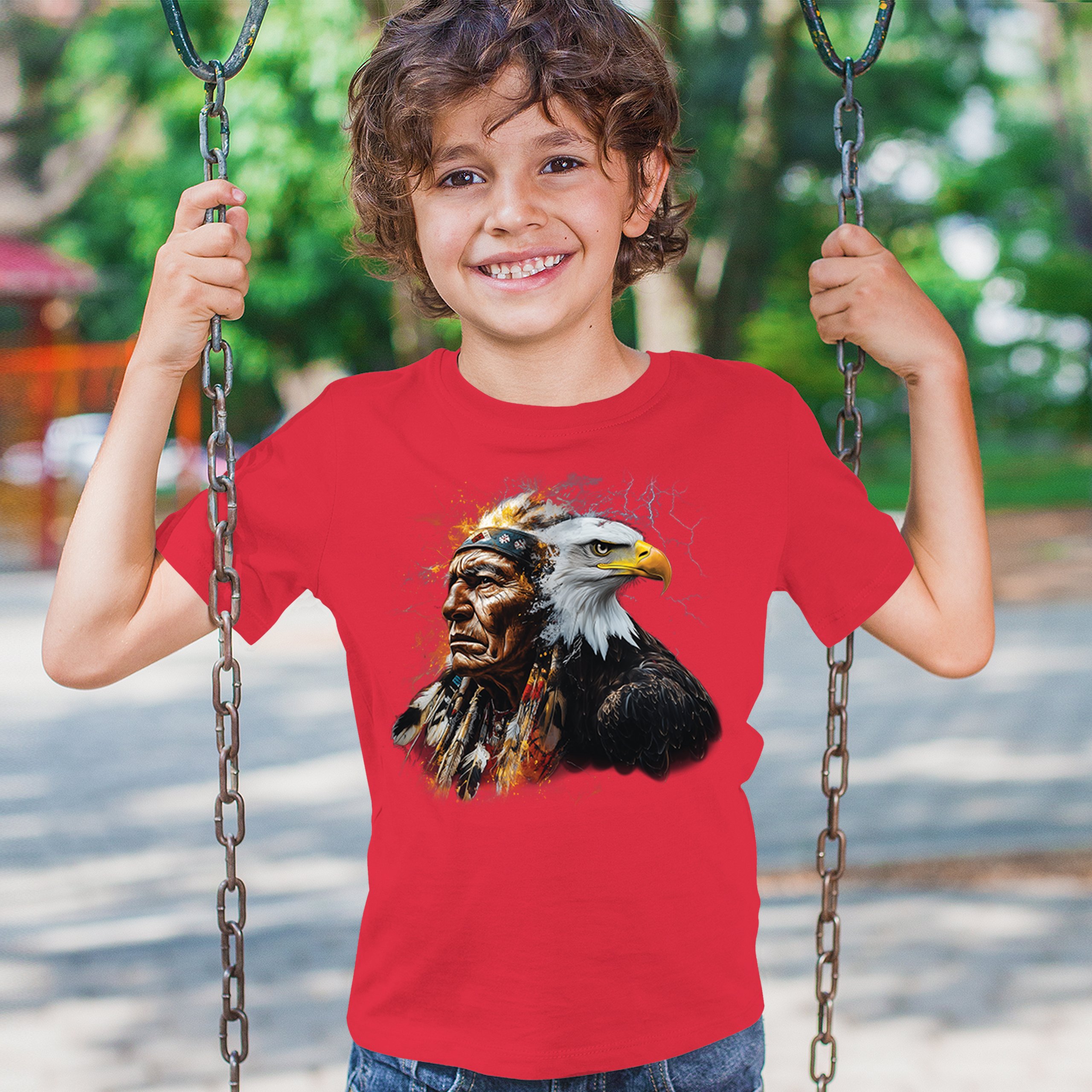Native American Eagle Chief Youth T-shirt Spirit Warrior Nature Totem USA Kids - Picture 19 of 50
