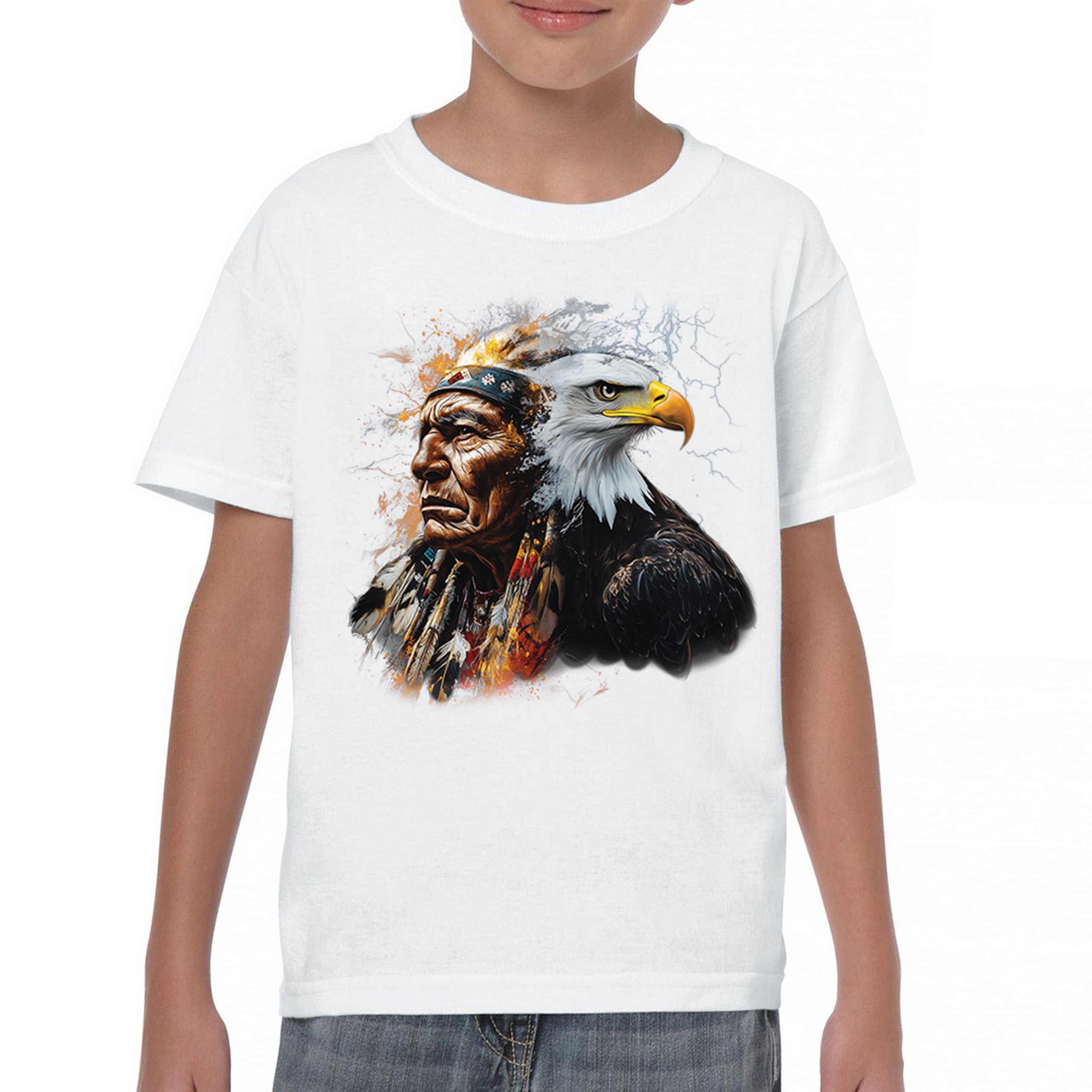 Native American Eagle Chief Youth T-shirt Spirit Warrior Nature Totem USA Kids - Picture 23 of 50
