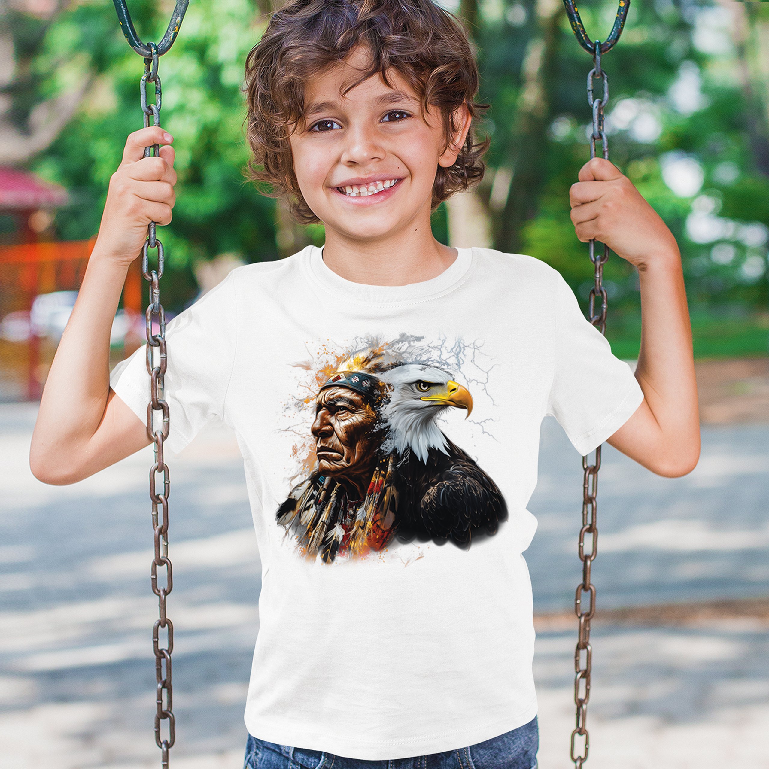 Native American Eagle Chief Youth T-shirt Spirit Warrior Nature Totem USA Kids - Picture 26 of 50