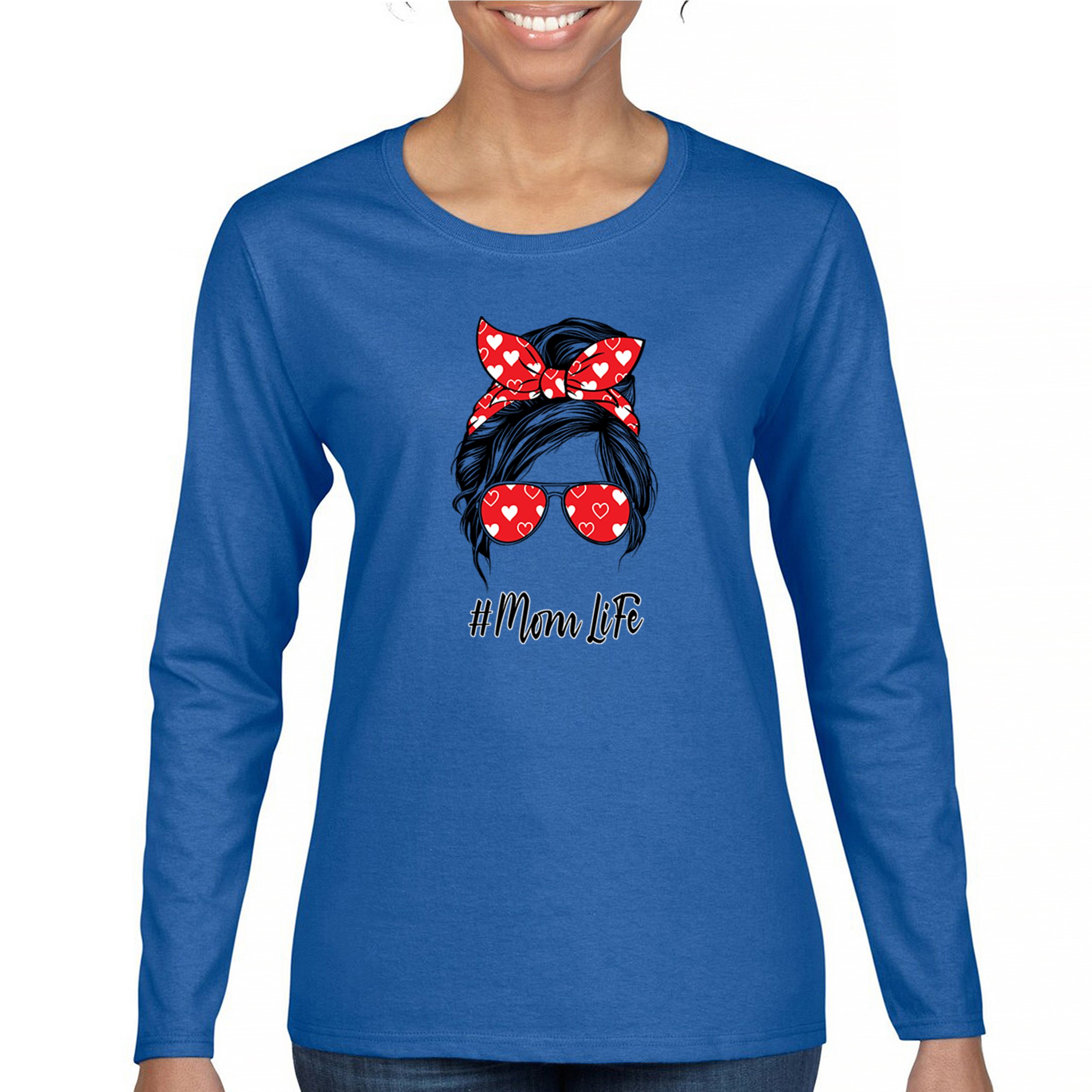 Mom Life Messy Bun Women's Long Sleeve T-shirt Motherhood Parenting Mother Mama - Picture 23 of 36
