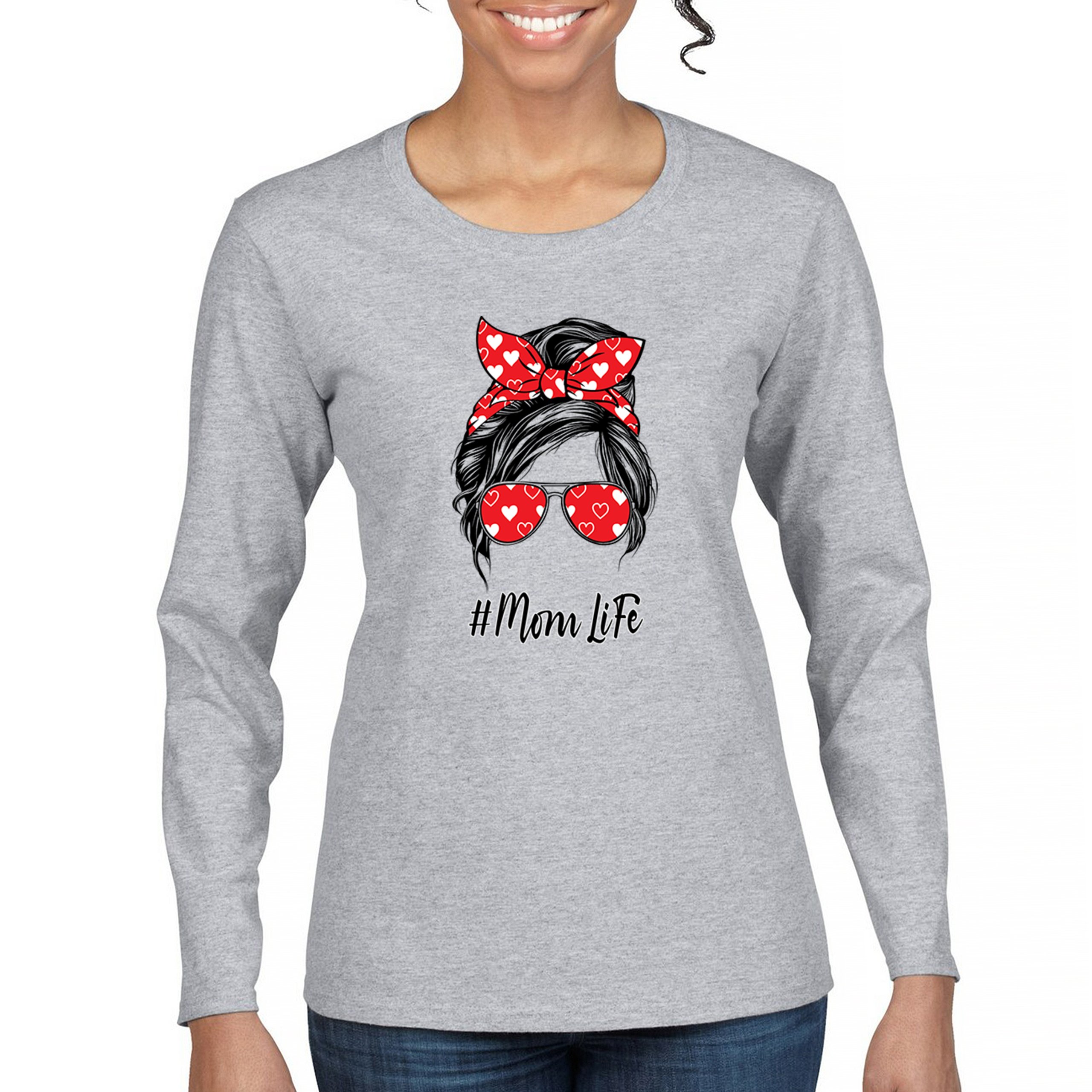 Mom Life Messy Bun Women's Long Sleeve T-shirt Motherhood Parenting Mother Mama - Picture 9 of 36