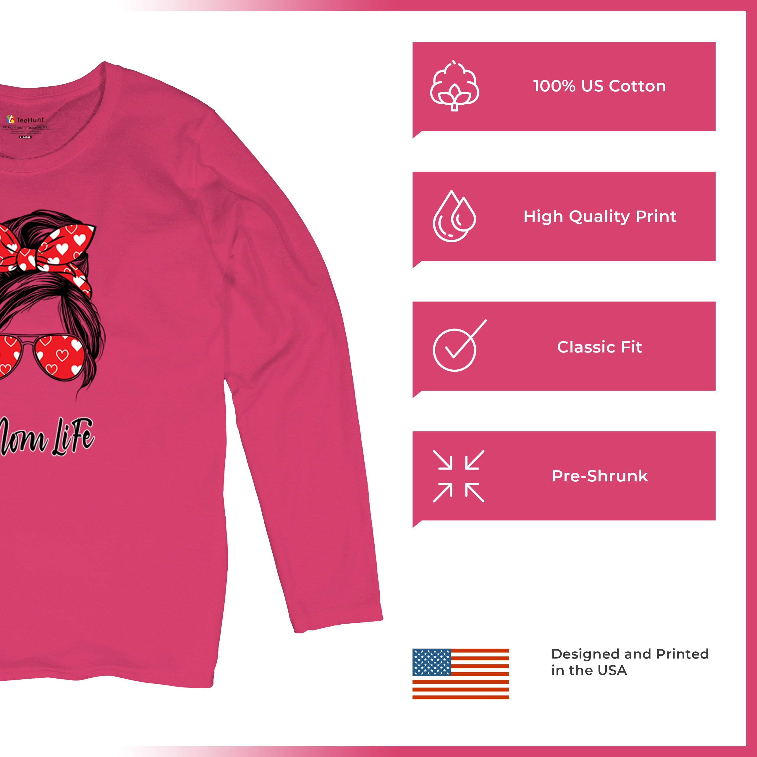 Mom Life Messy Bun Women's Long Sleeve T-shirt Motherhood Parenting Mother Mama - Picture 35 of 36