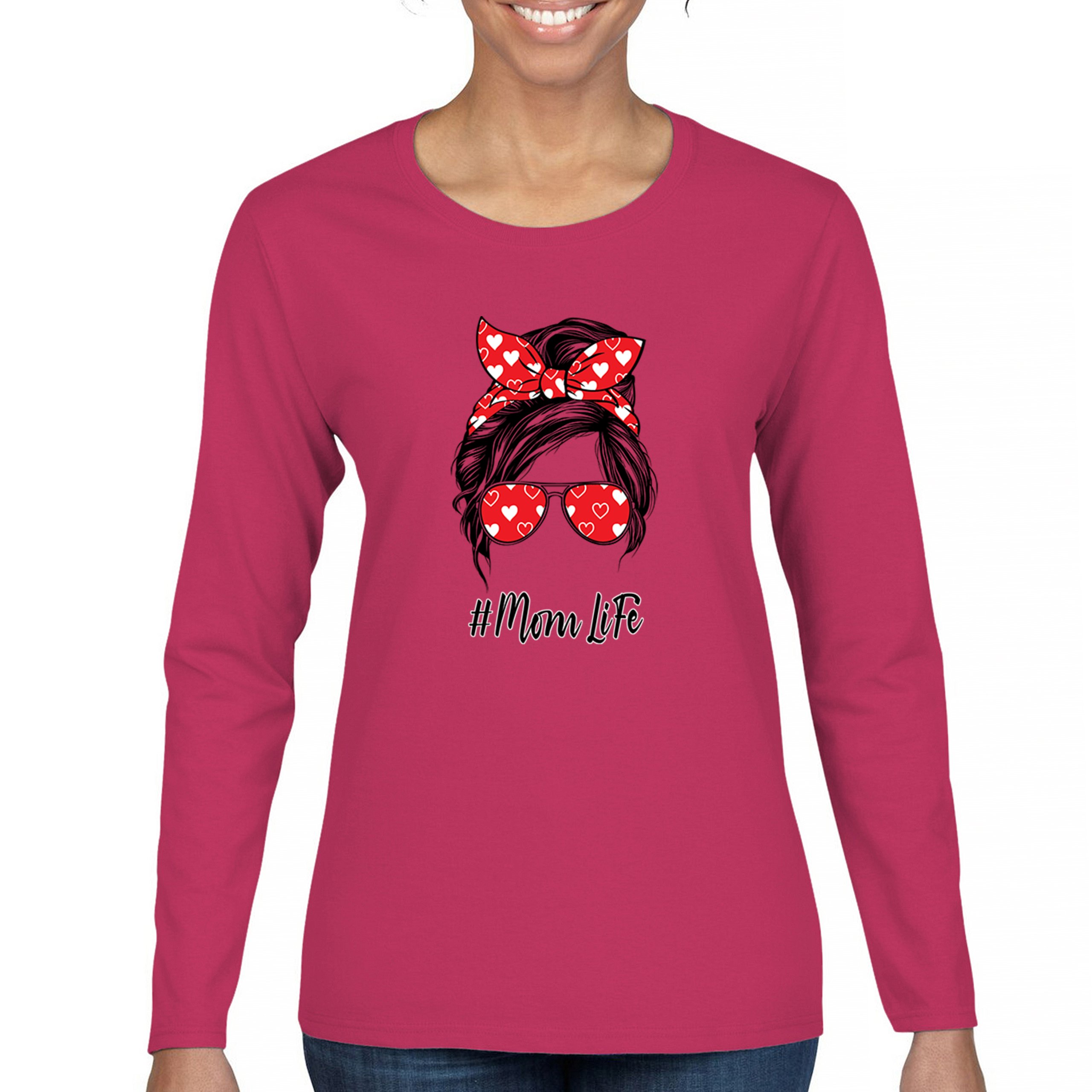 Mom Life Messy Bun Women's Long Sleeve T-shirt Motherhood Parenting Mother Mama - Picture 30 of 36