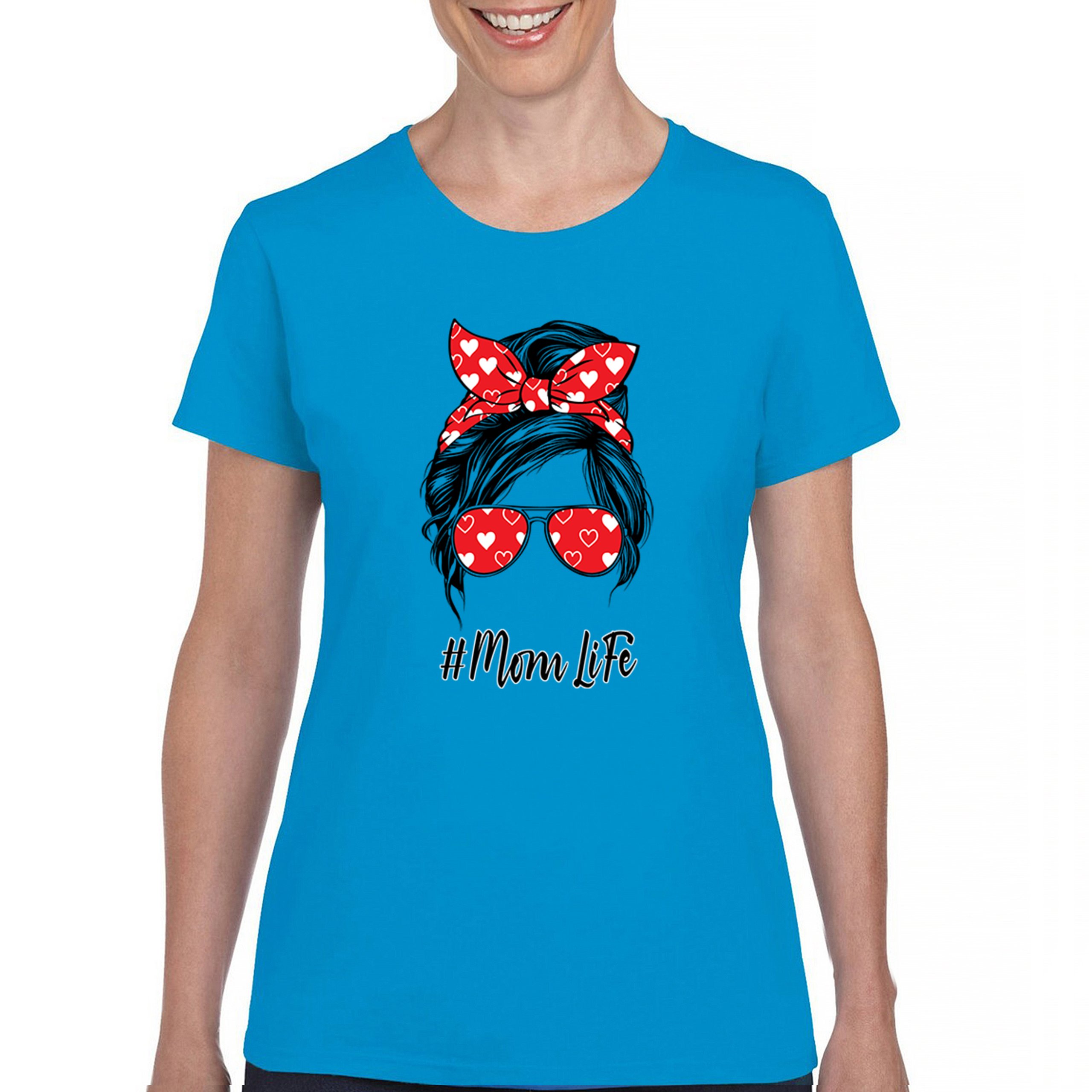 Mom Life Messy Bun T-Shirt Motherhood Parenting Mother's Day Mama Women's Tee - Picture 30 of 43