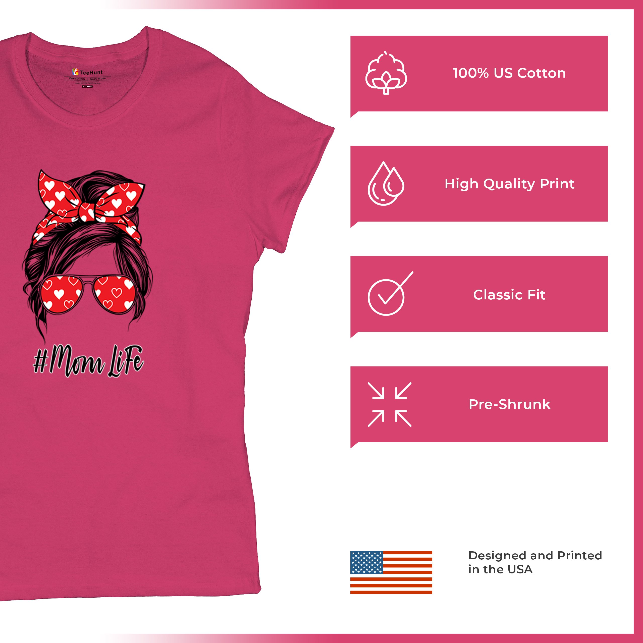 Mom Life Messy Bun T-Shirt Motherhood Parenting Mother's Day Mama Women's Tee - Picture 42 of 43