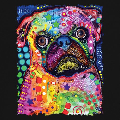 Cute Pug Puppy T-Shirt Dean Russo Colorful Neon Mosaic Dog Art Women's Tee