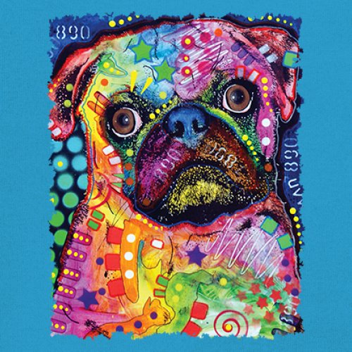 Cute Pug Puppy T-Shirt Dean Russo Colorful Neon Mosaic Dog Art Women's Tee