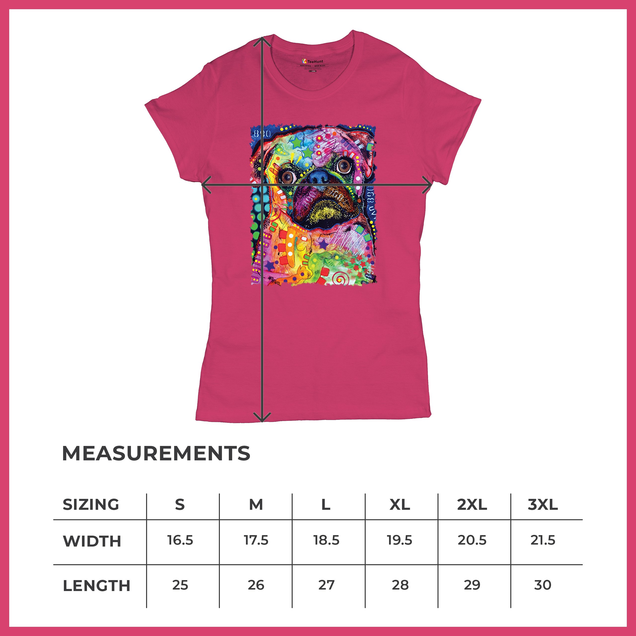 Cute Pug Puppy T-Shirt Dean Russo Colorful Neon Mosaic Dog Art Women's Tee