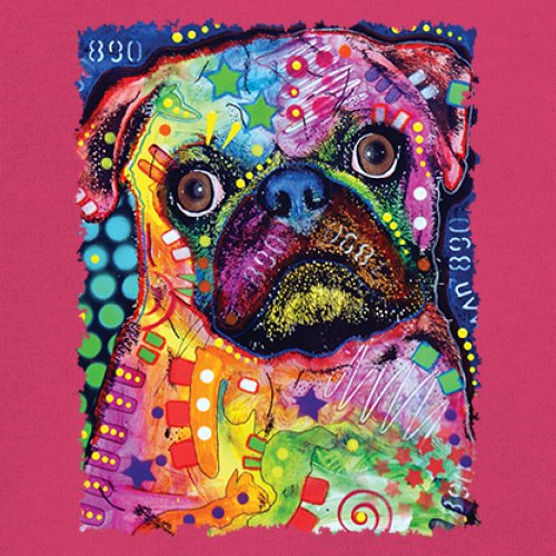 Cute Pug Puppy T-Shirt Dean Russo Colorful Neon Mosaic Dog Art Women's Tee