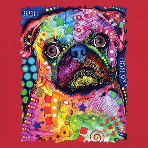 Cute Pug Puppy T-Shirt Dean Russo Colorful Neon Mosaic Dog Art Women's Tee