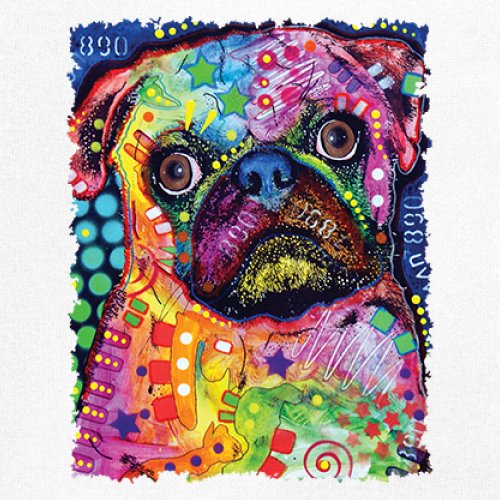 Cute Pug Puppy T-Shirt Dean Russo Colorful Neon Mosaic Dog Art Women's Tee