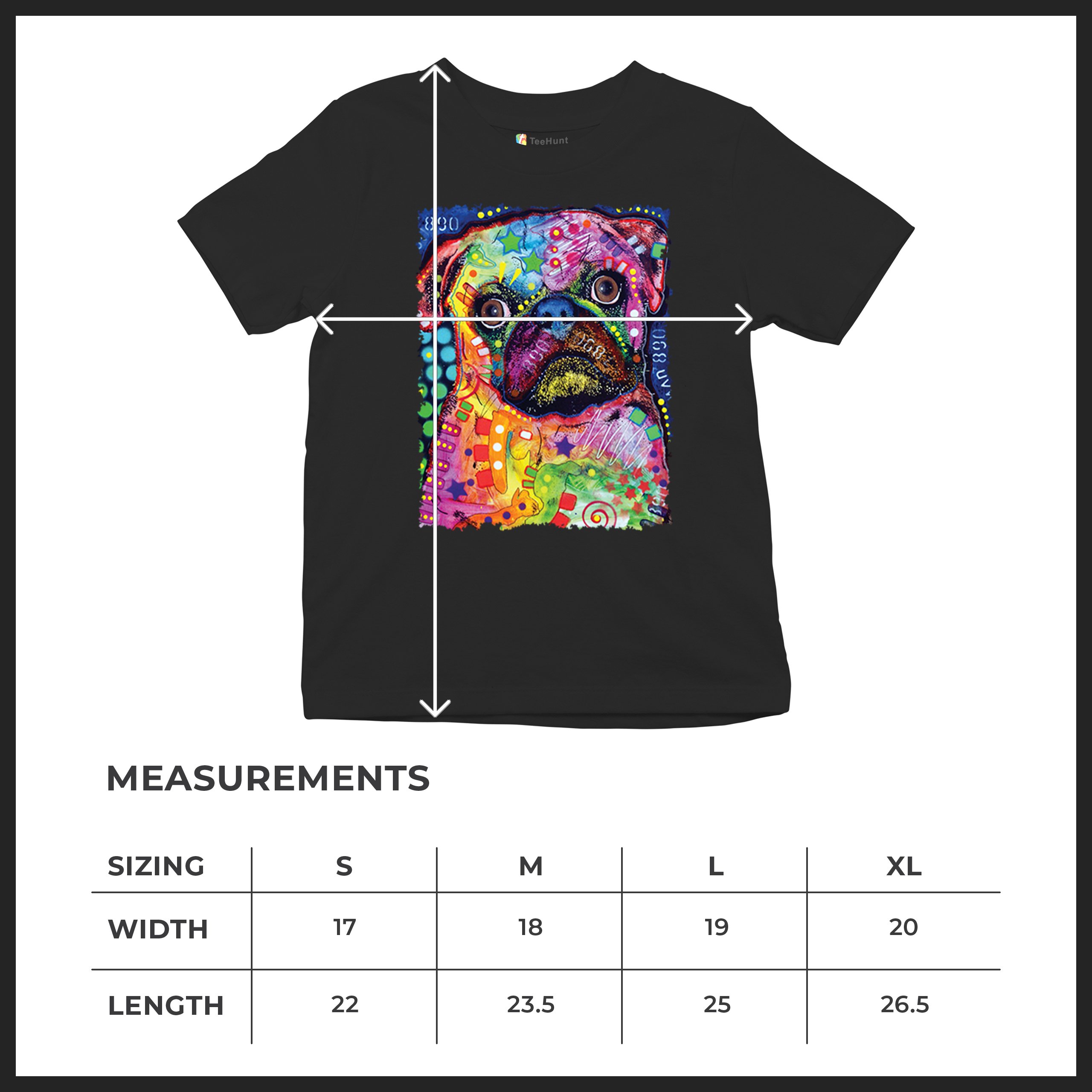 Cute Pug Puppy Youth T-shirt Dean Russo Colorful Neon Mosaic Dog Art Kids - Picture 8 of 50