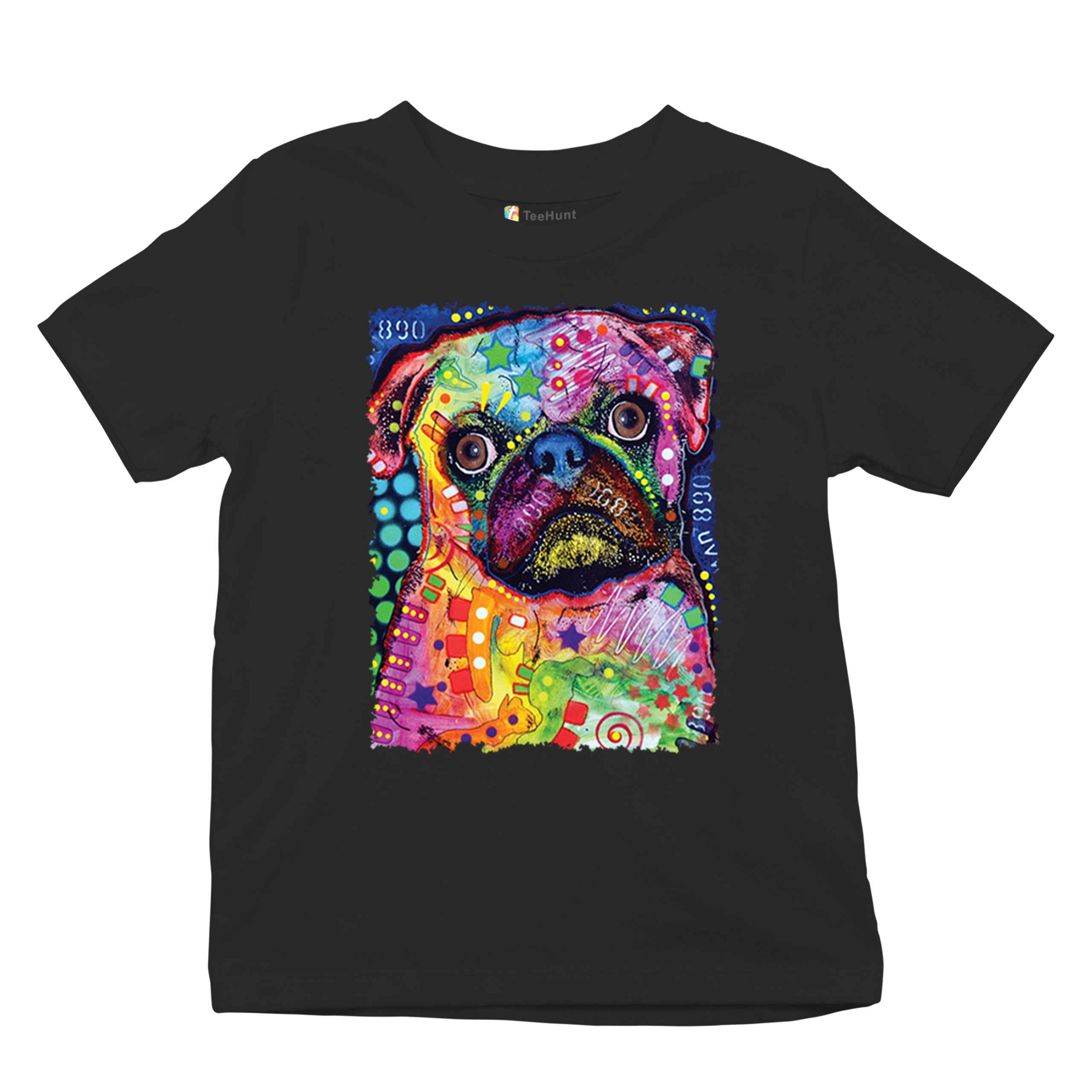 Cute Pug Puppy Youth T-shirt Dean Russo Colorful Neon Mosaic Dog Art Kids - Picture 6 of 50