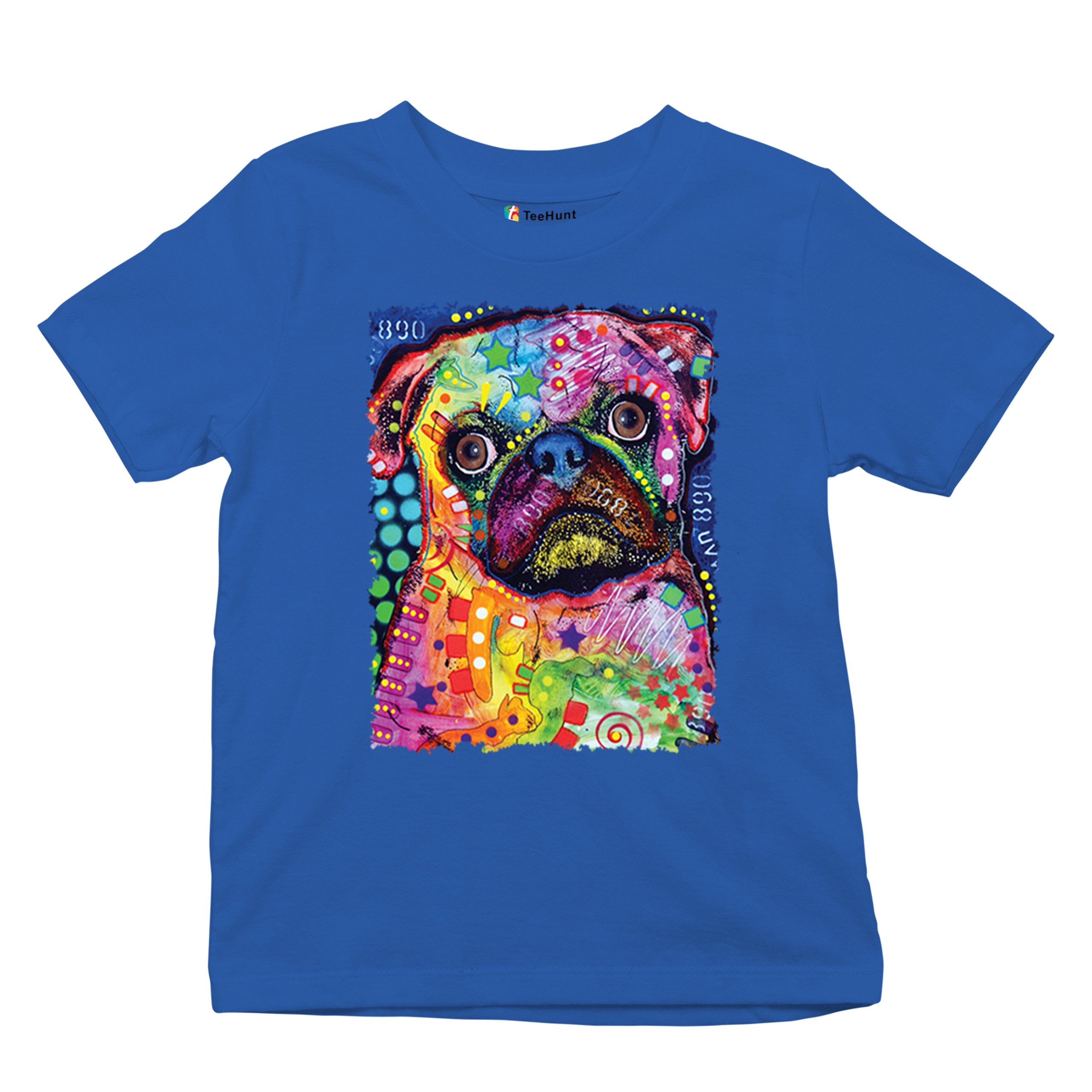 Cute Pug Puppy Youth T-shirt Dean Russo Colorful Neon Mosaic Dog Art Kids - Picture 41 of 50
