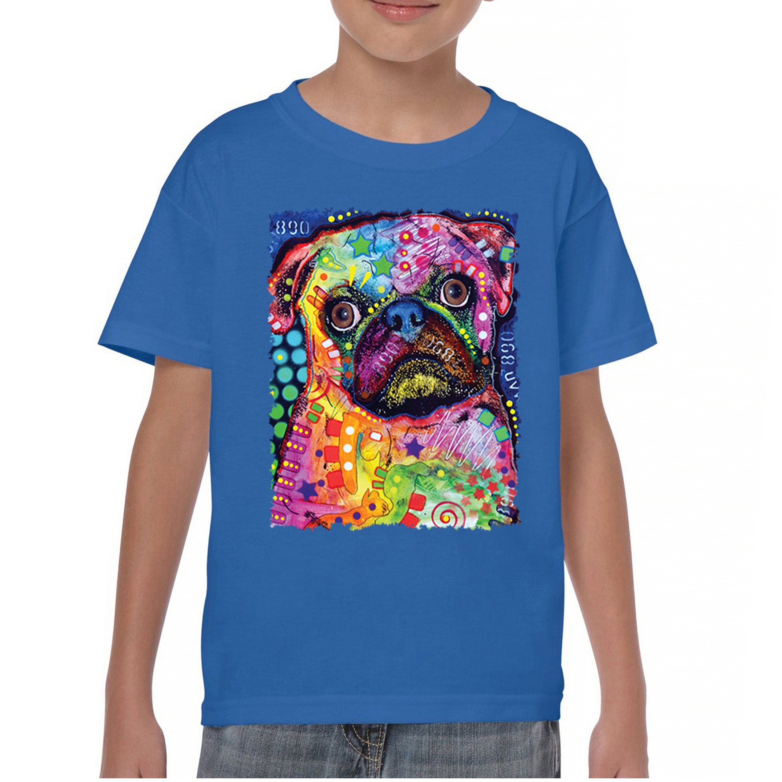 Cute Pug Puppy Youth T-shirt Dean Russo Colorful Neon Mosaic Dog Art Kids - Picture 37 of 50