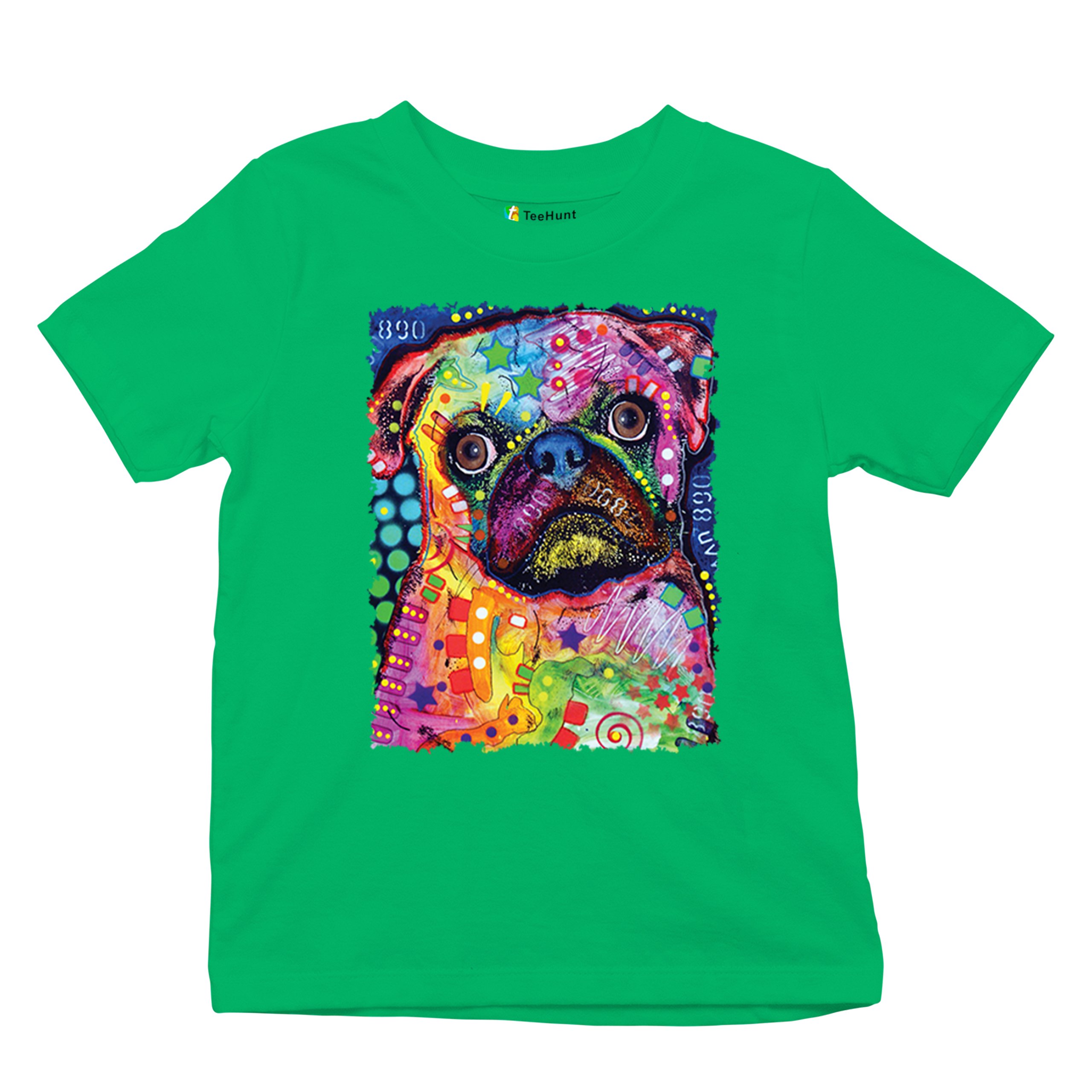 Cute Pug Puppy Youth T-shirt Dean Russo Colorful Neon Mosaic Dog Art Kids - Picture 34 of 50