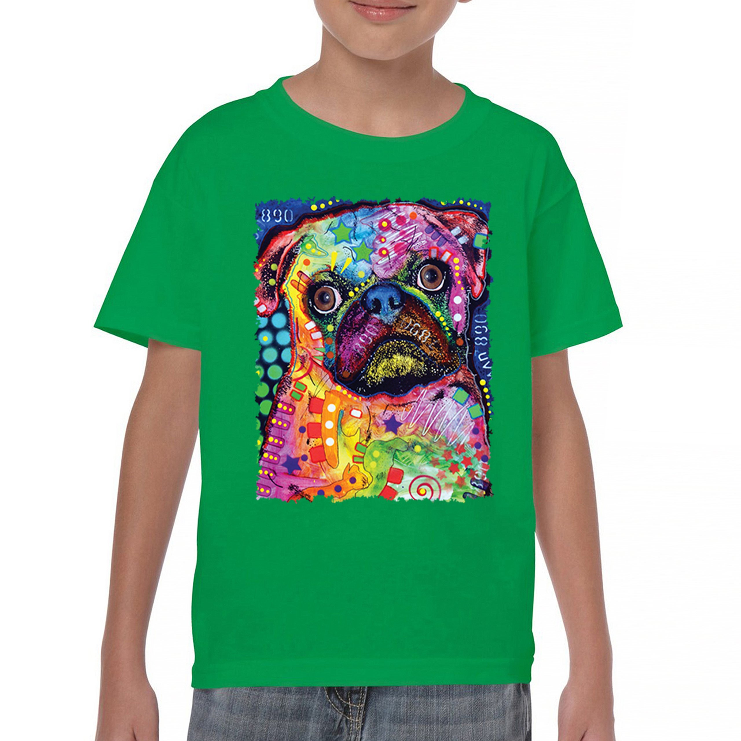 Cute Pug Puppy Youth T-shirt Dean Russo Colorful Neon Mosaic Dog Art Kids - Picture 30 of 50