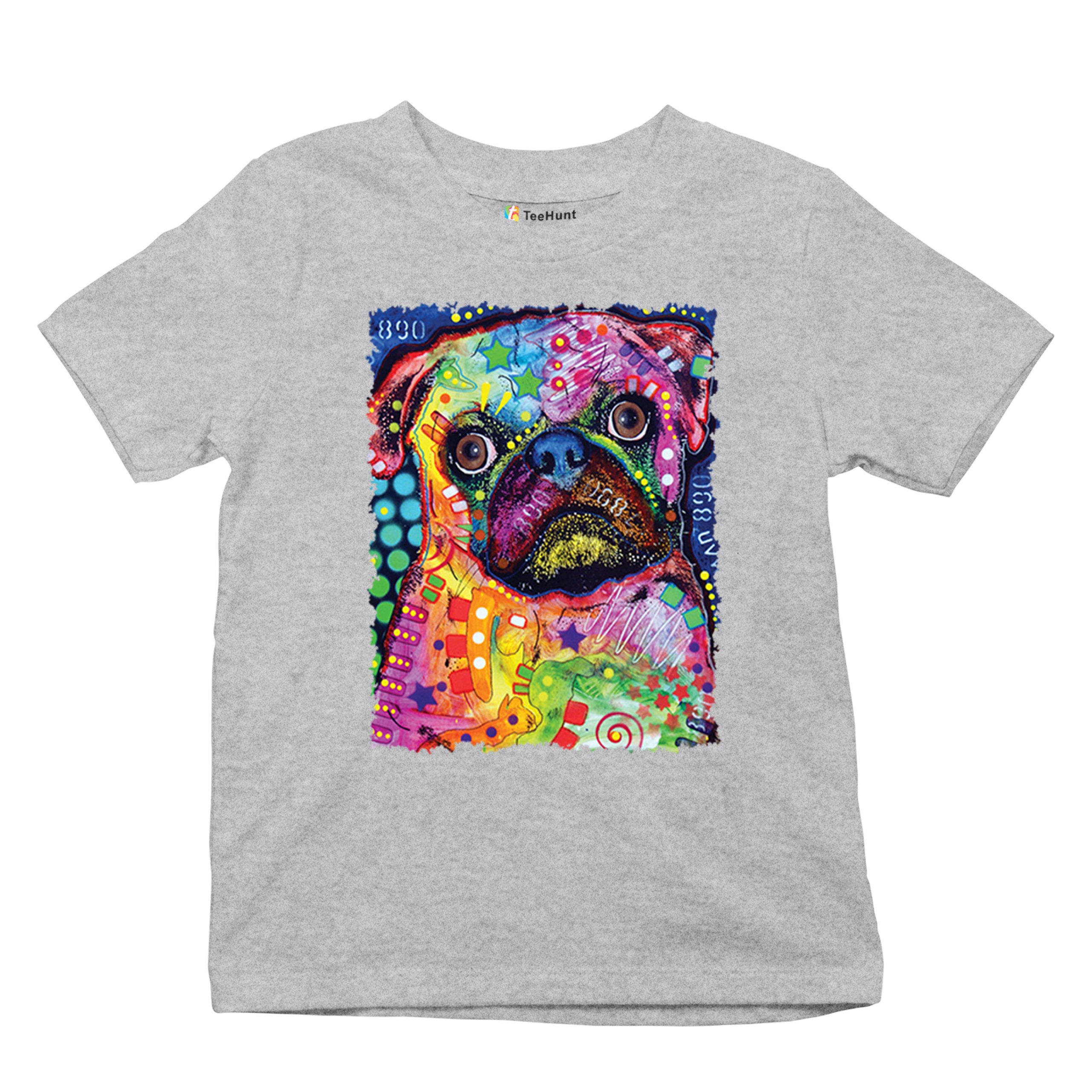 Cute Pug Puppy Youth T-shirt Dean Russo Colorful Neon Mosaic Dog Art Kids - Picture 13 of 50