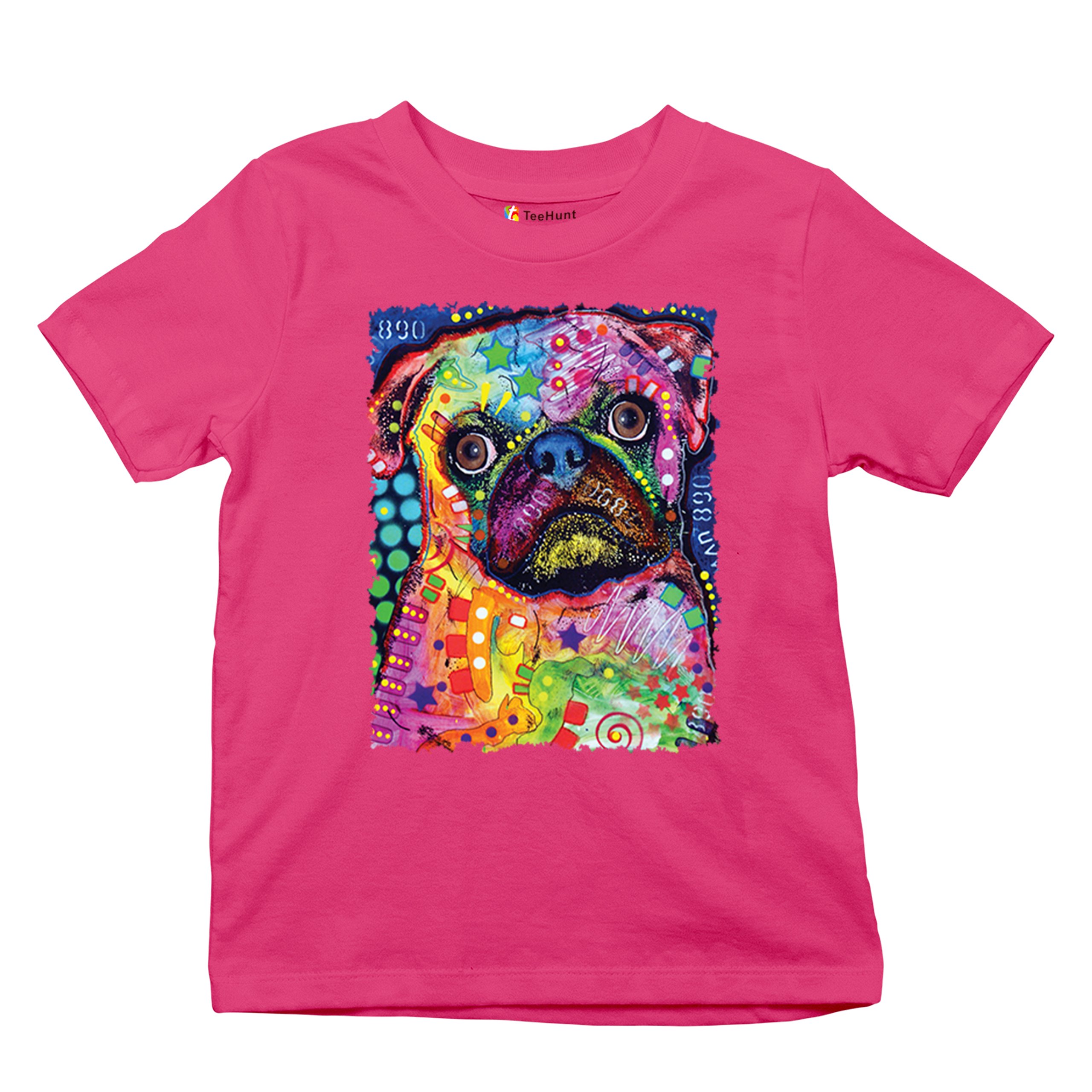 Cute Pug Puppy Youth T-shirt Dean Russo Colorful Neon Mosaic Dog Art Kids - Picture 48 of 50