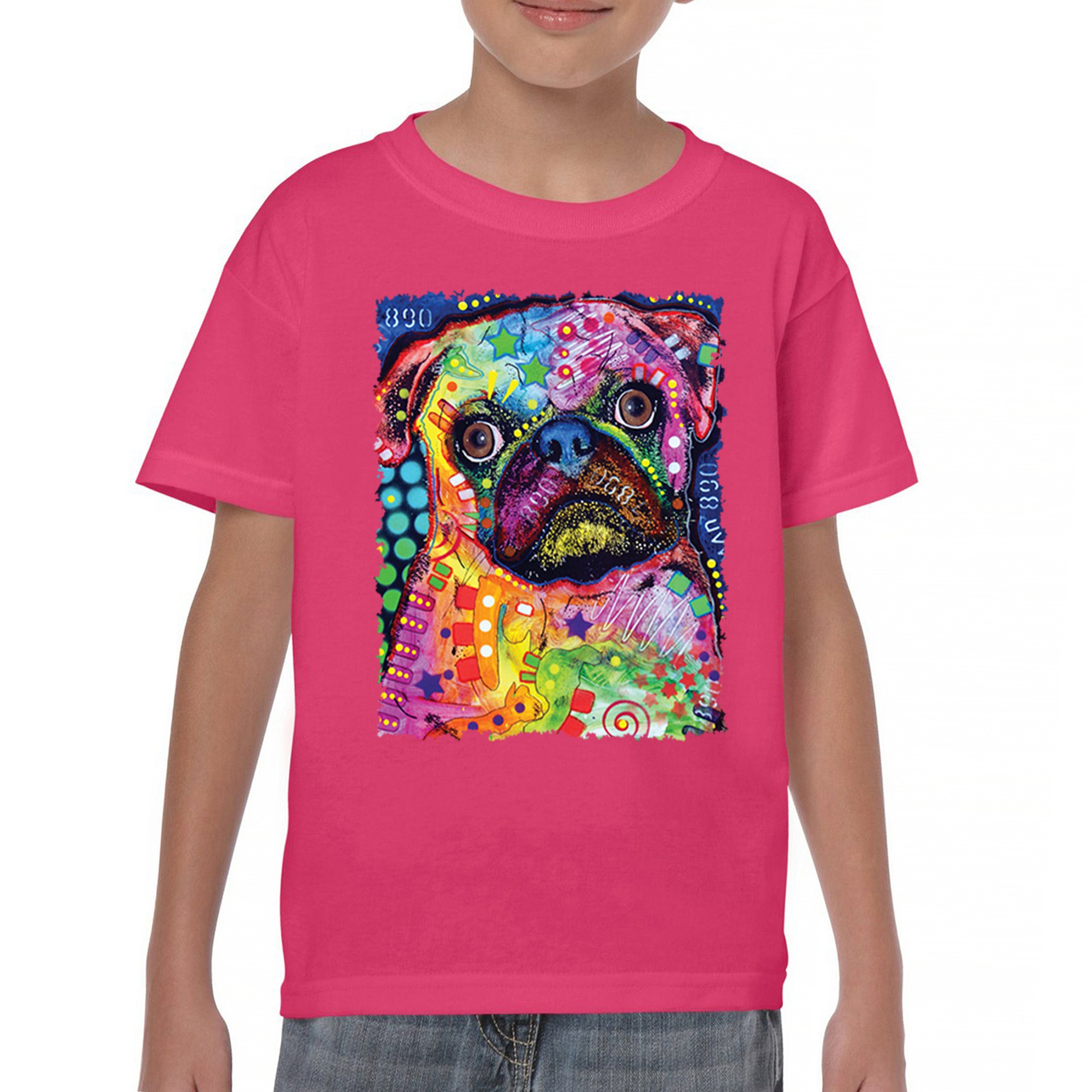 Cute Pug Puppy Youth T-shirt Dean Russo Colorful Neon Mosaic Dog Art Kids - Picture 44 of 50