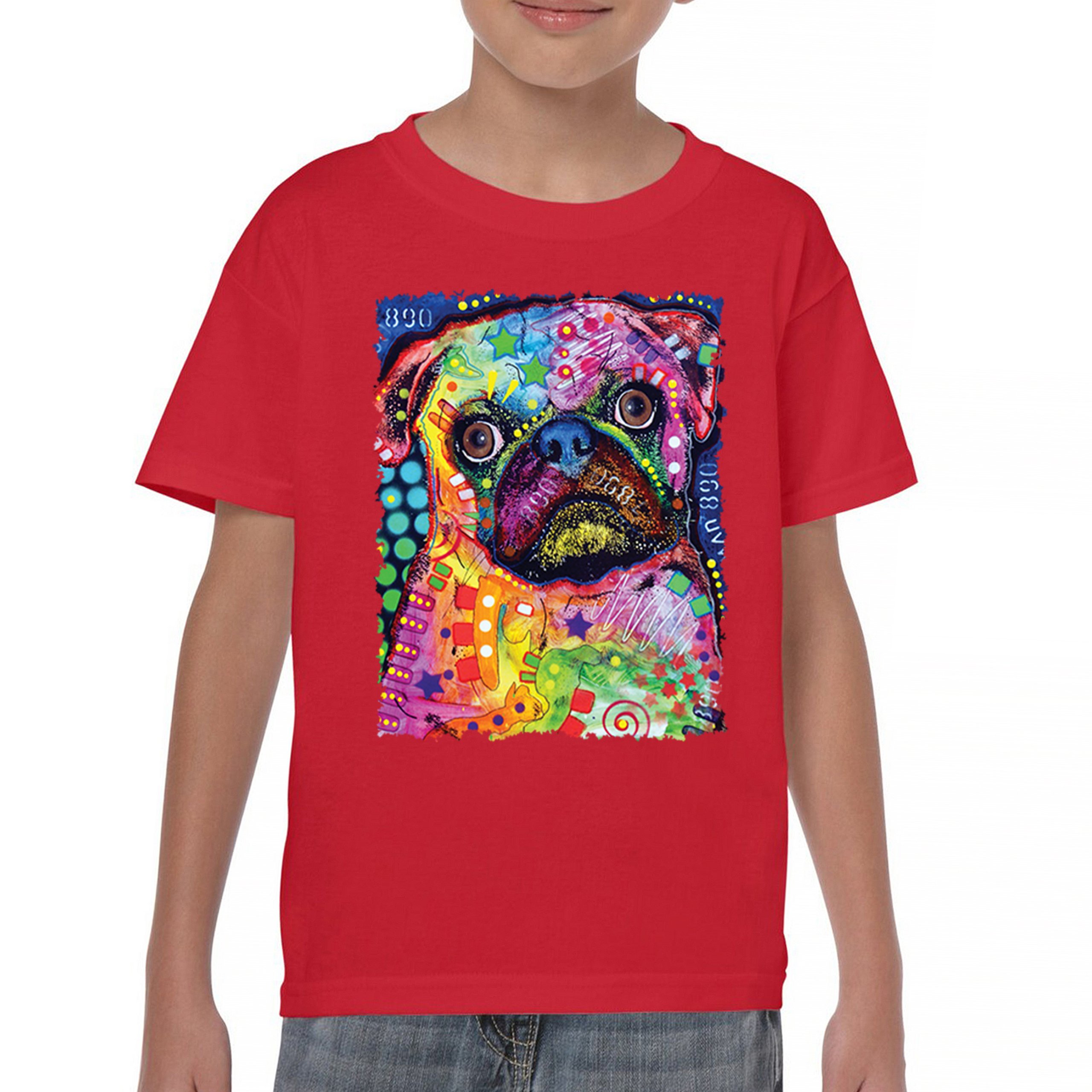 Cute Pug Puppy Youth T-shirt Dean Russo Colorful Neon Mosaic Dog Art Kids - Picture 16 of 50