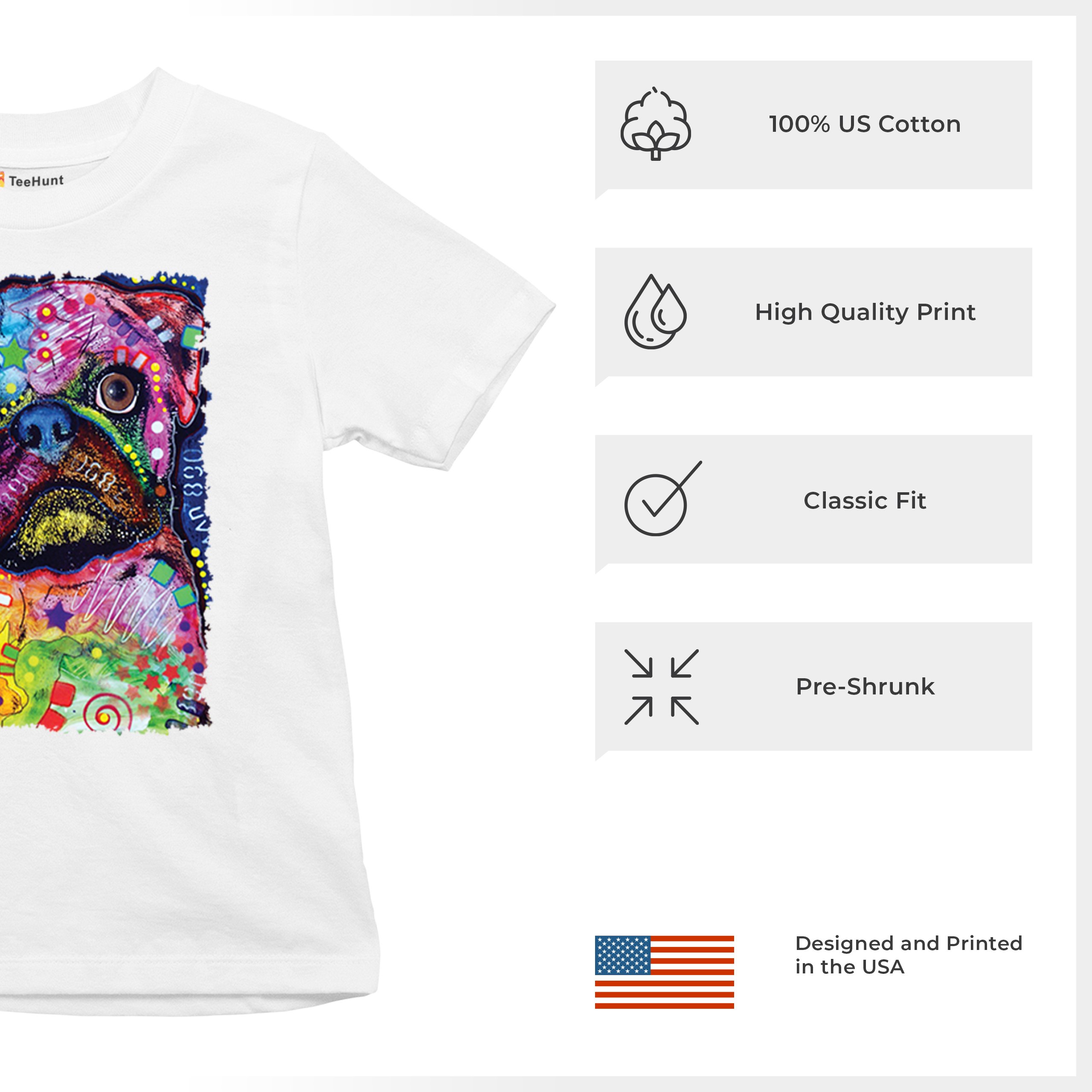 Cute Pug Puppy Youth T-shirt Dean Russo Colorful Neon Mosaic Dog Art Kids - Picture 28 of 50