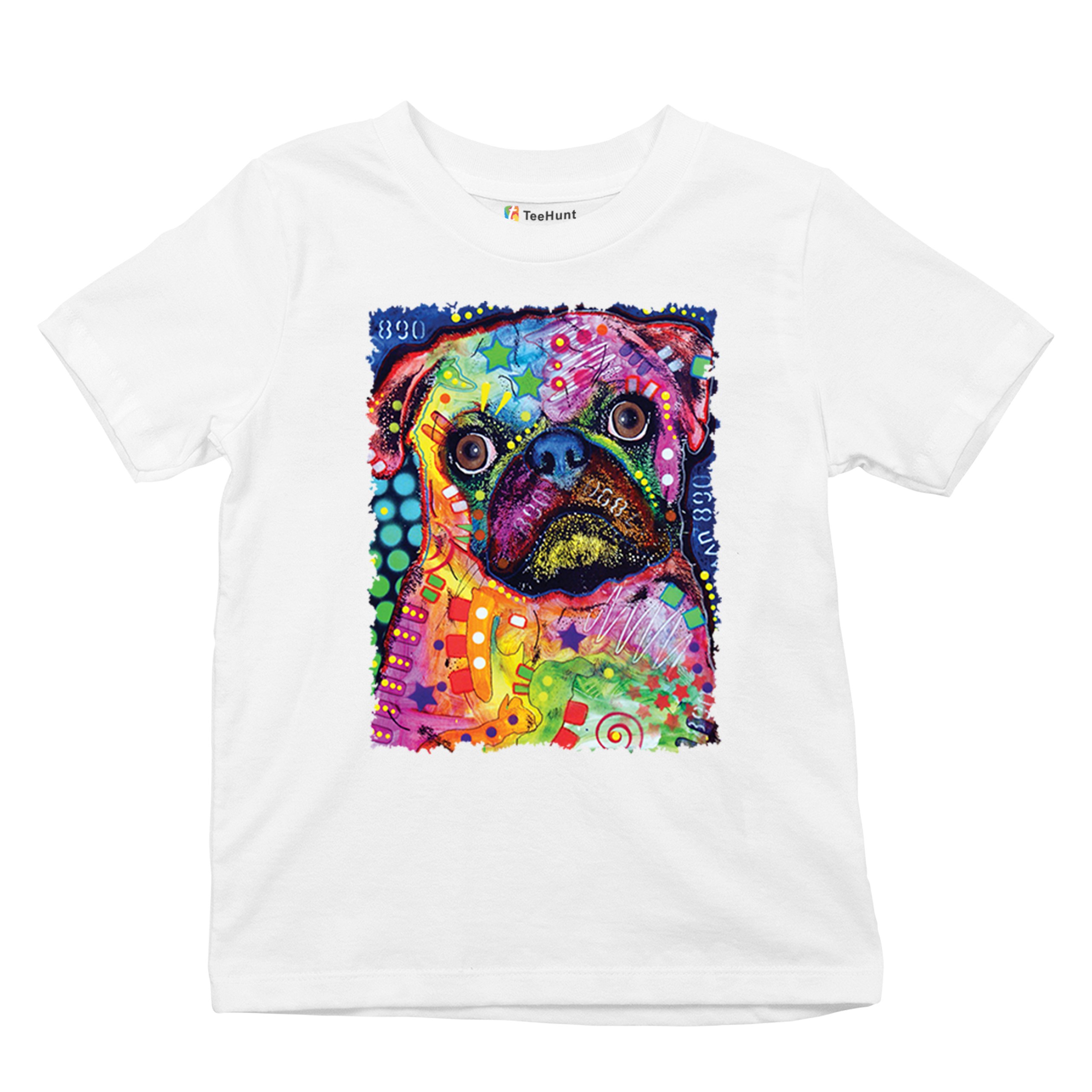 Cute Pug Puppy Youth T-shirt Dean Russo Colorful Neon Mosaic Dog Art Kids - Picture 27 of 50