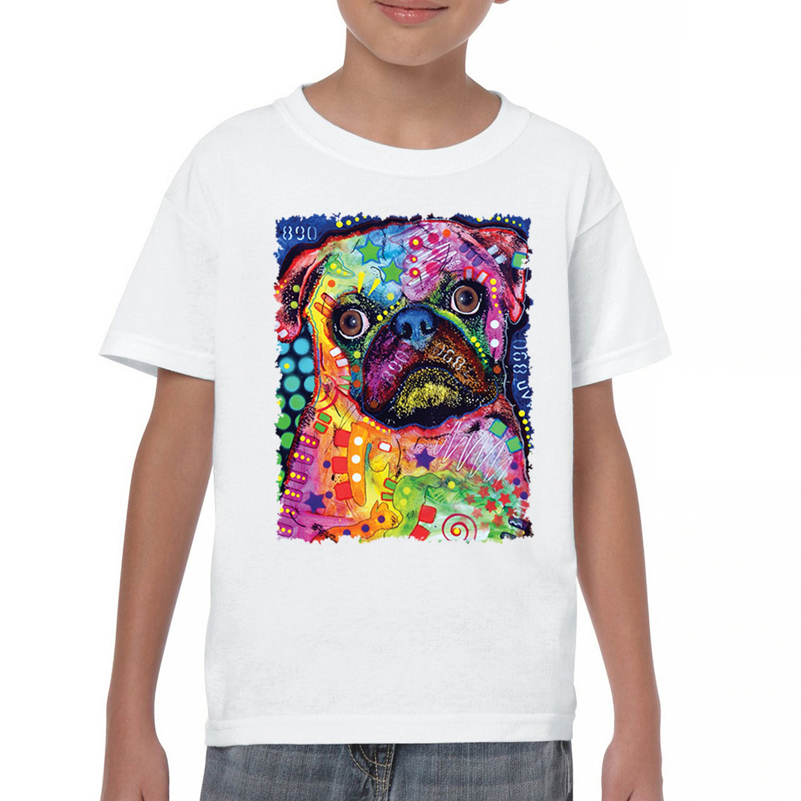 Cute Pug Puppy Youth T-shirt Dean Russo Colorful Neon Mosaic Dog Art Kids - Picture 23 of 50