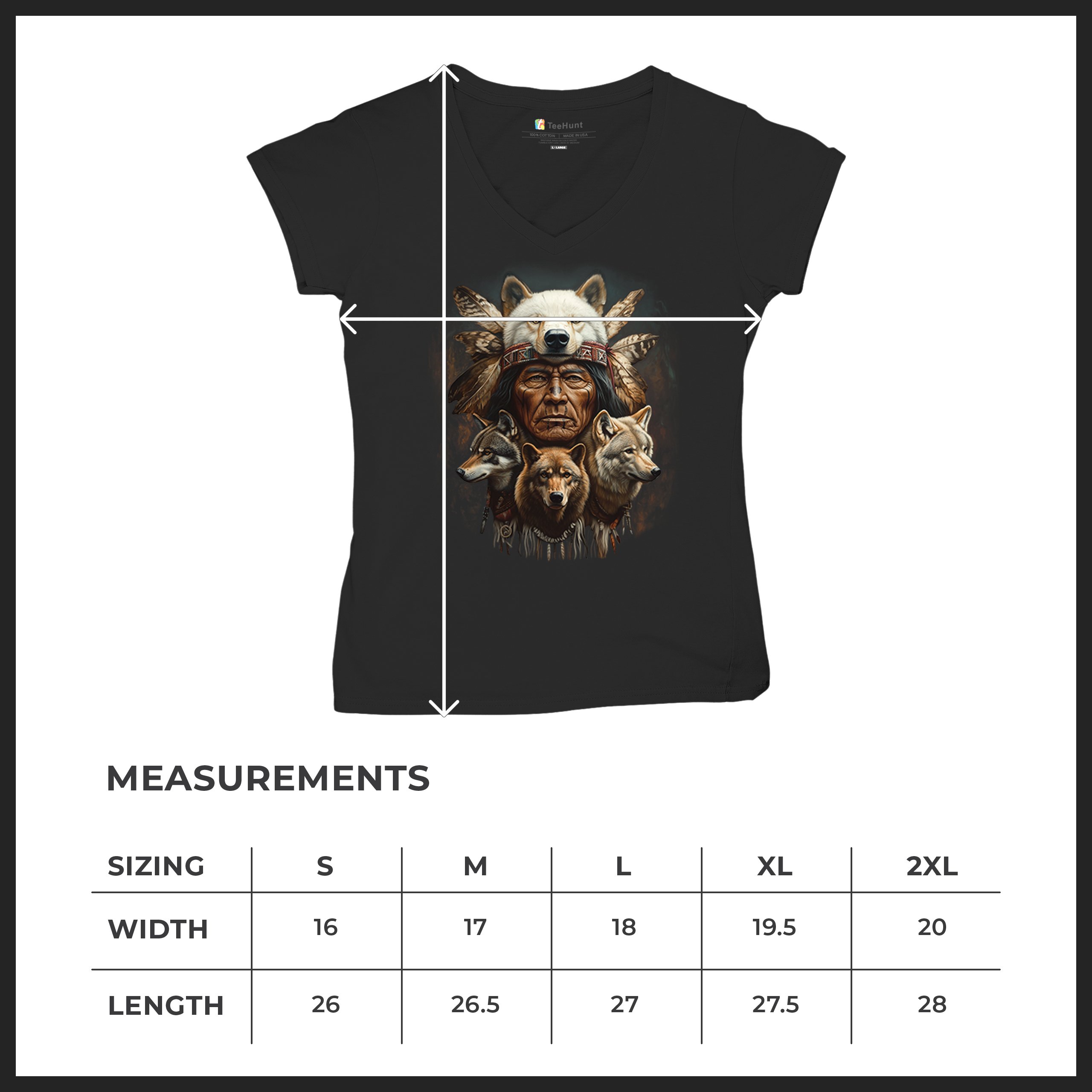 Native American Wolf Chief Women's V-Neck T-shirt Headdress Warrior Totem Tee - Picture 8 of 71