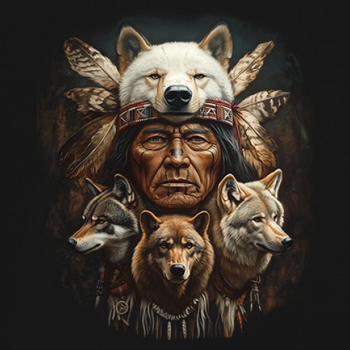 Native American Wolf Chief Women's V-Neck T-shirt Headdress Warrior Totem Tee - Picture 4 of 71