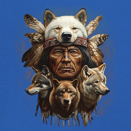 Native American Wolf Chief Women's V-Neck T-shirt Headdress Warrior Totem Tee - Picture 53 of 71