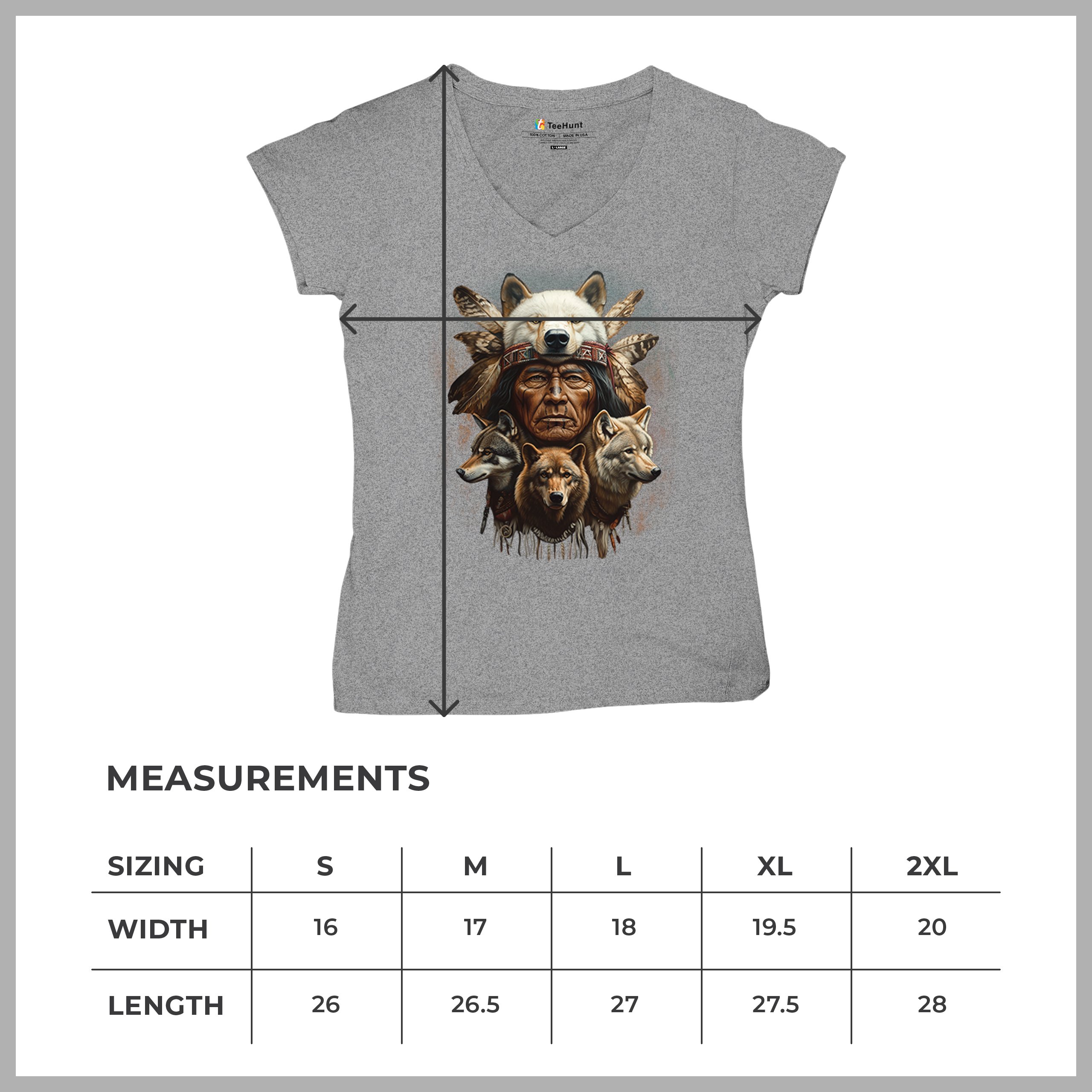Native American Wolf Chief Women's V-Neck T-shirt Headdress Warrior Totem Tee - Picture 15 of 71