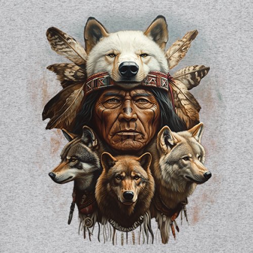 Native American Wolf Chief Women's V-Neck T-shirt Headdress Warrior Totem Tee - Picture 11 of 71