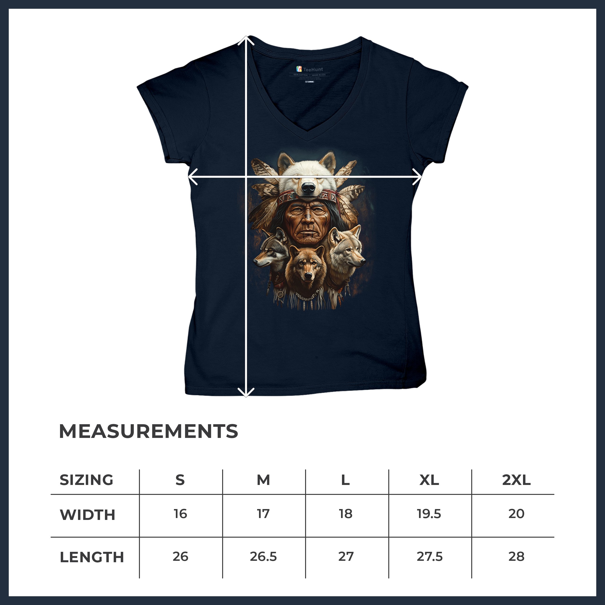 Native American Wolf Chief Women's V-Neck T-shirt Headdress Warrior Totem Tee - Picture 43 of 71