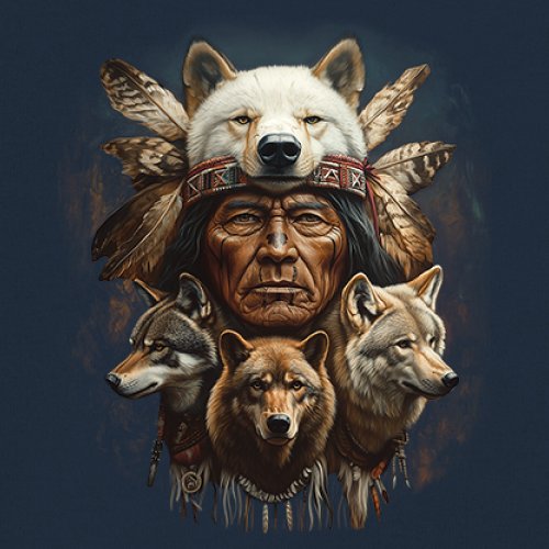 Native American Wolf Chief Women's V-Neck T-shirt Headdress Warrior Totem Tee - Picture 39 of 71