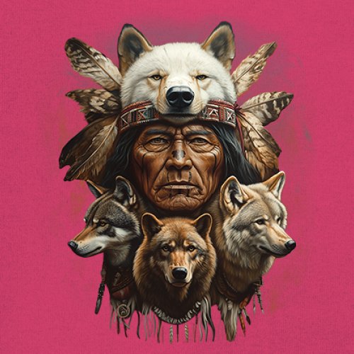 Native American Wolf Chief Women's V-Neck T-shirt Headdress Warrior Totem Tee - Picture 60 of 71