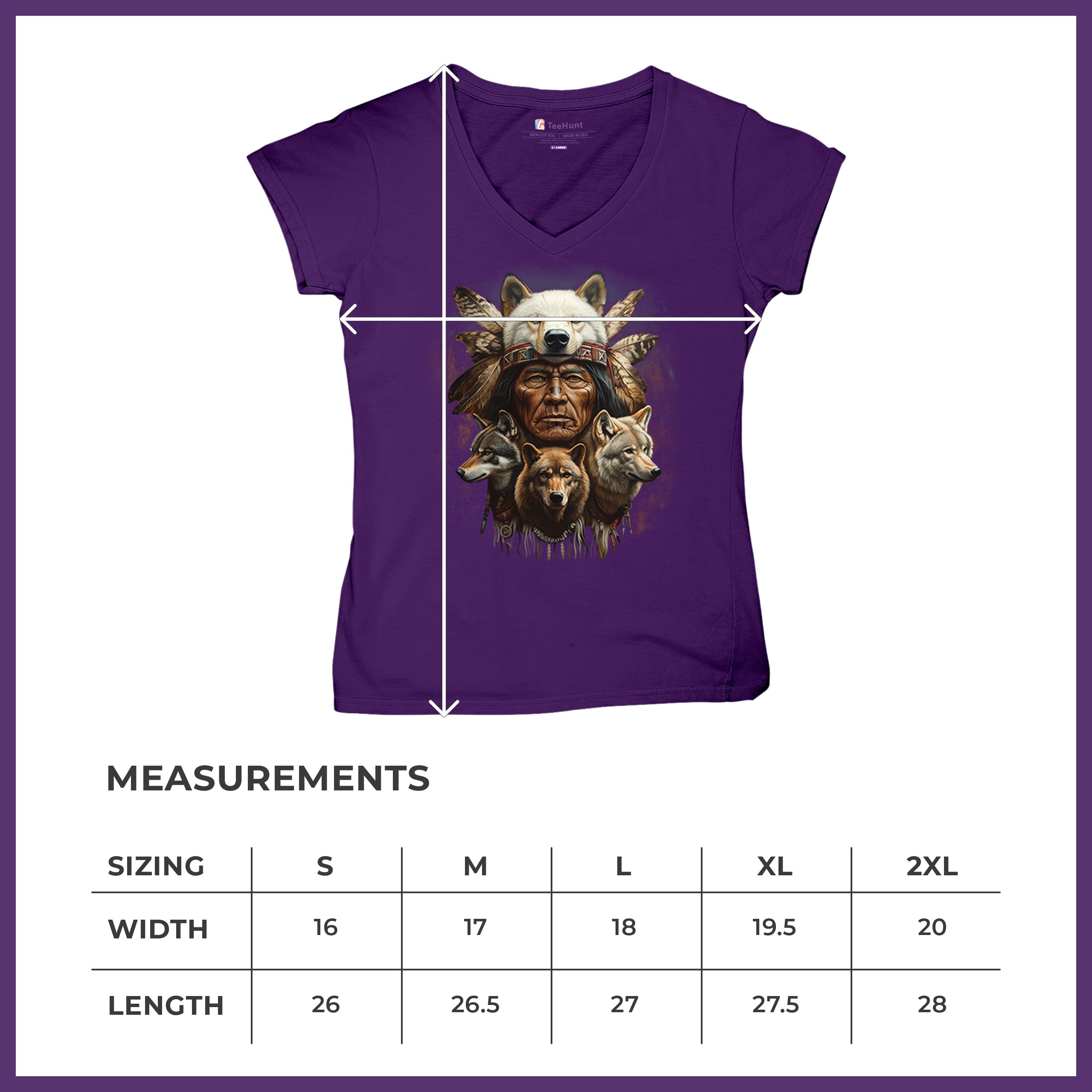 Native American Wolf Chief Women's V-Neck T-shirt Headdress Warrior Totem Tee - Picture 22 of 71