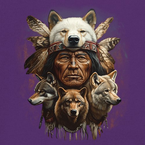 Native American Wolf Chief Women's V-Neck T-shirt Headdress Warrior Totem Tee - Picture 18 of 71