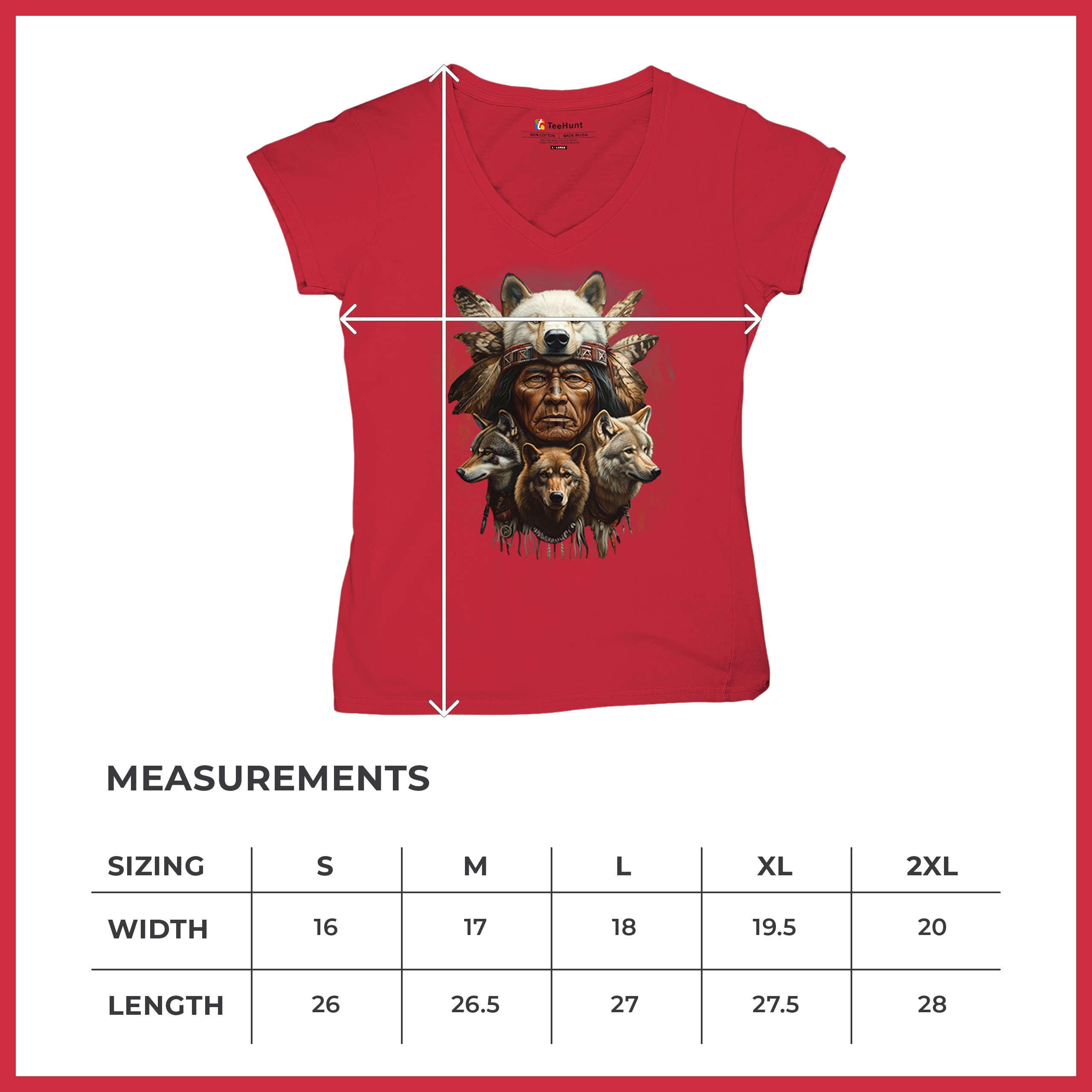 Native American Wolf Chief Women's V-Neck T-shirt Headdress Warrior Totem Tee - Picture 29 of 71