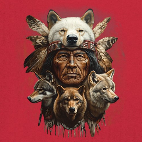 Native American Wolf Chief Women's V-Neck T-shirt Headdress Warrior Totem Tee - Picture 25 of 71