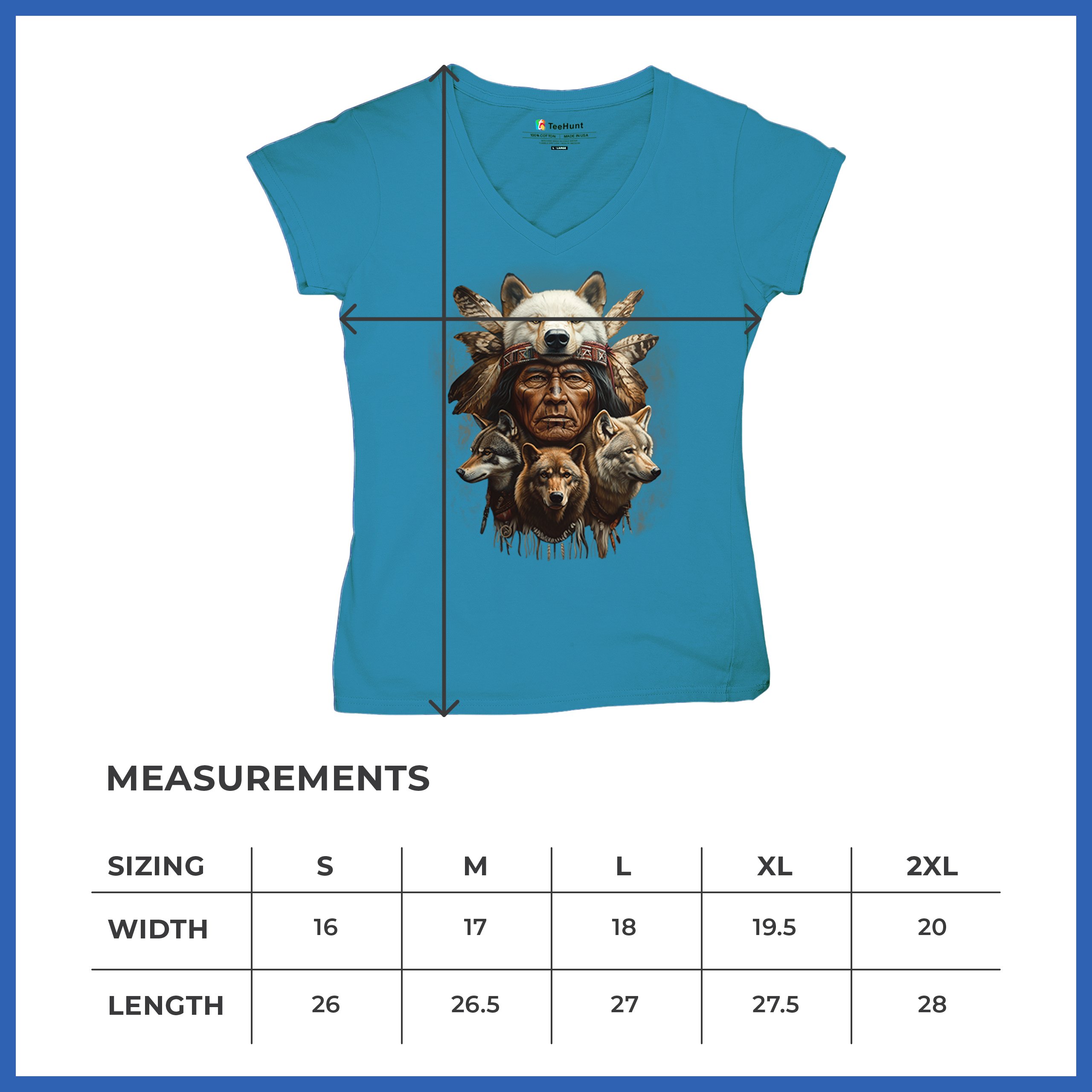 Native American Wolf Chief Women's V-Neck T-shirt Headdress Warrior Totem Tee - Picture 71 of 71
