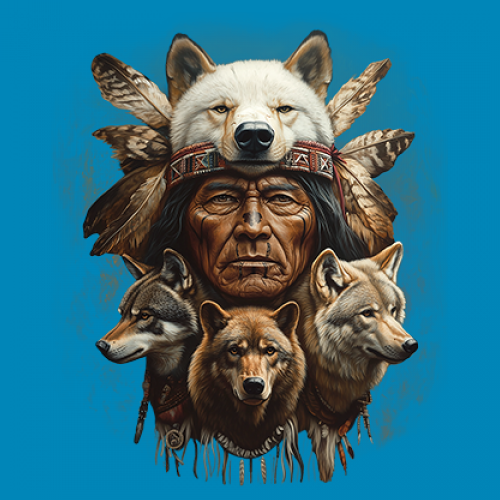 Native American Wolf Chief Women's V-Neck T-shirt Headdress Warrior Totem Tee - Picture 67 of 71
