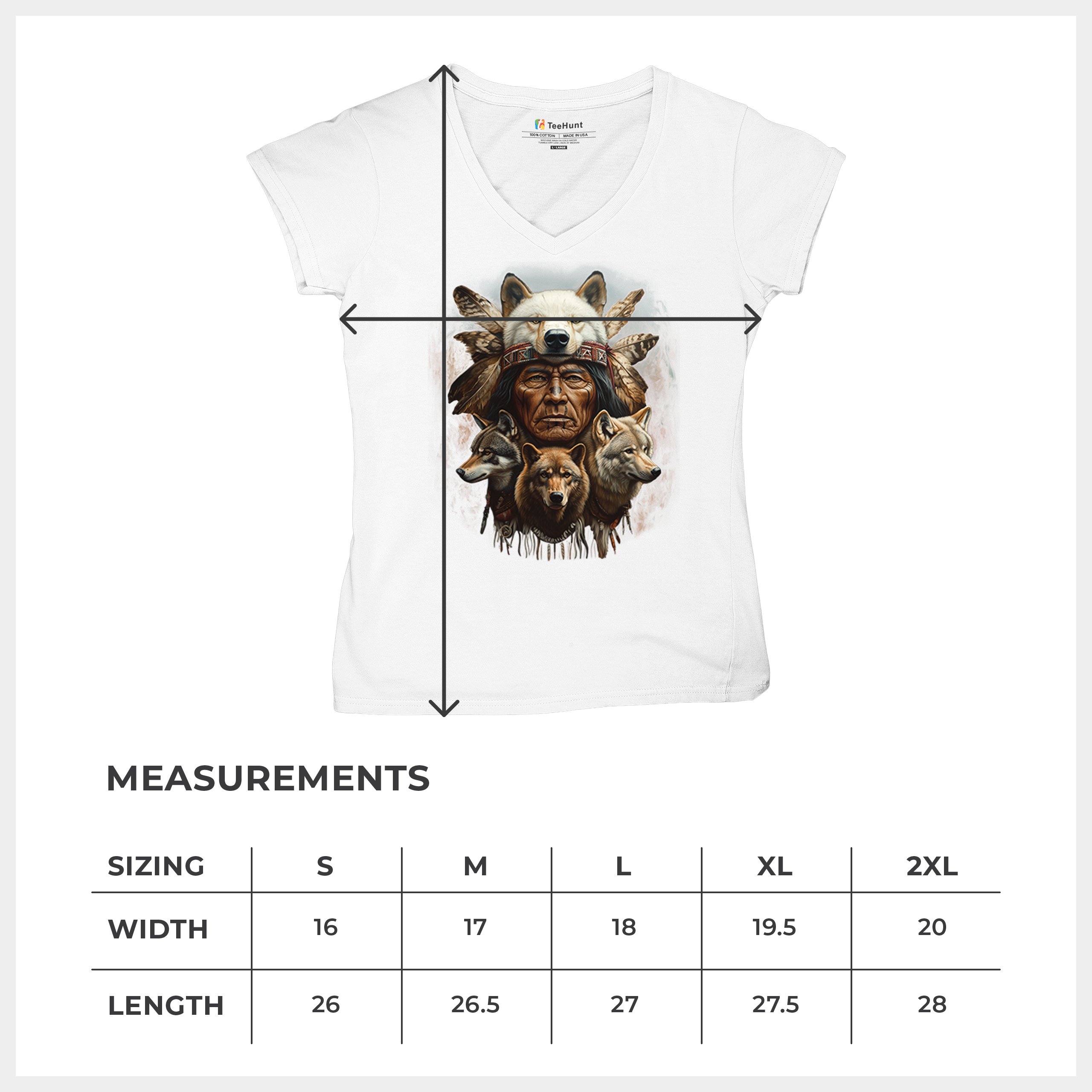 Native American Wolf Chief Women's V-Neck T-shirt Headdress Warrior Totem Tee - Picture 36 of 71