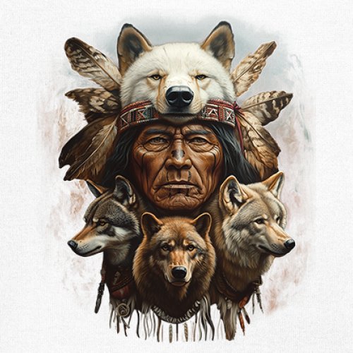 Native American Wolf Chief Women's V-Neck T-shirt Headdress Warrior Totem Tee - Picture 32 of 71