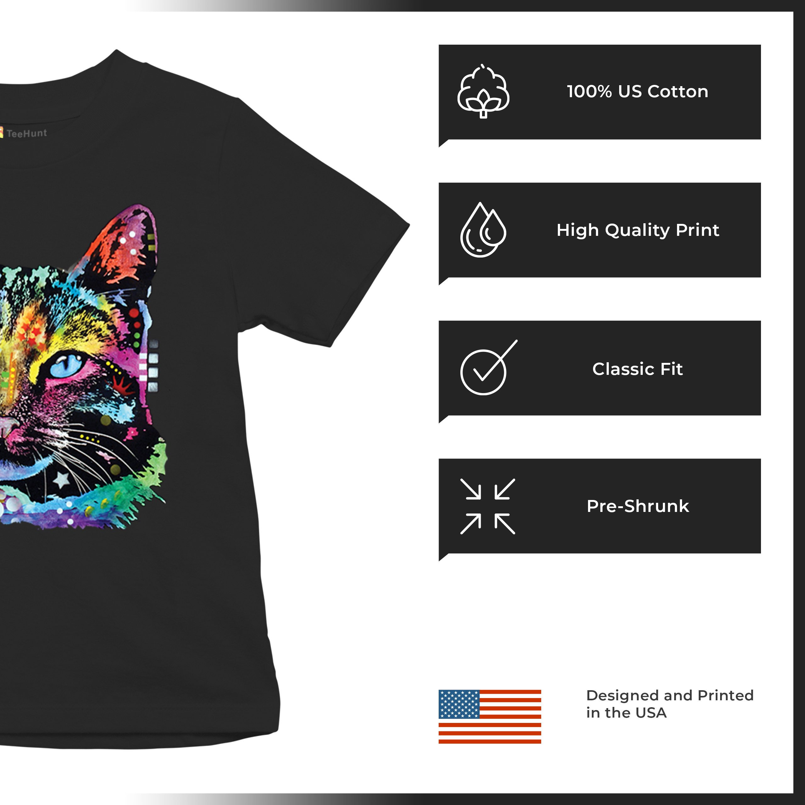 Dean Russo Thoughtful Cat Youth T-shirt Colorful Pet Kitten Eyes Meow Kids - Picture 7 of 50