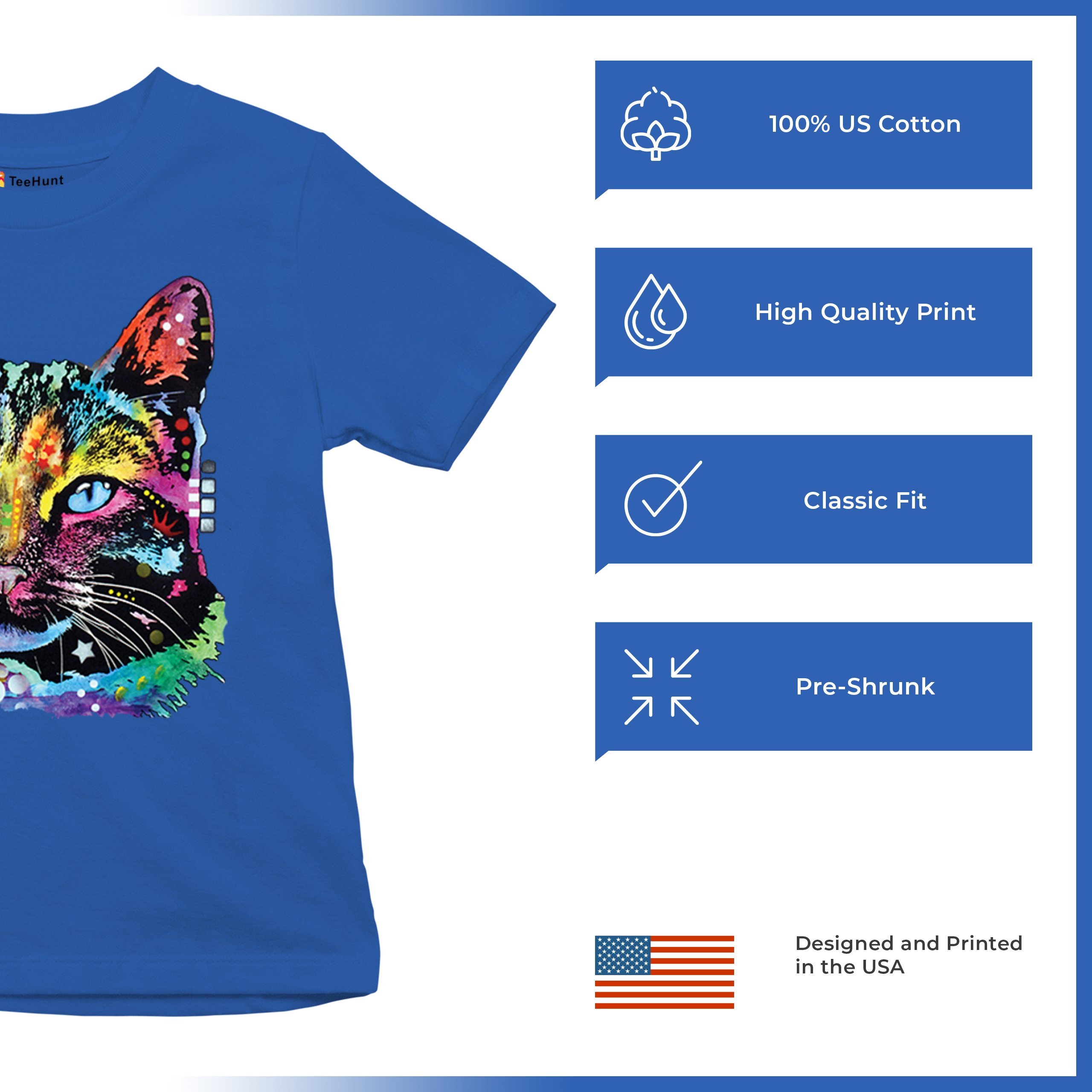 Dean Russo Thoughtful Cat Youth T-shirt Colorful Pet Kitten Eyes Meow Kids - Picture 42 of 50